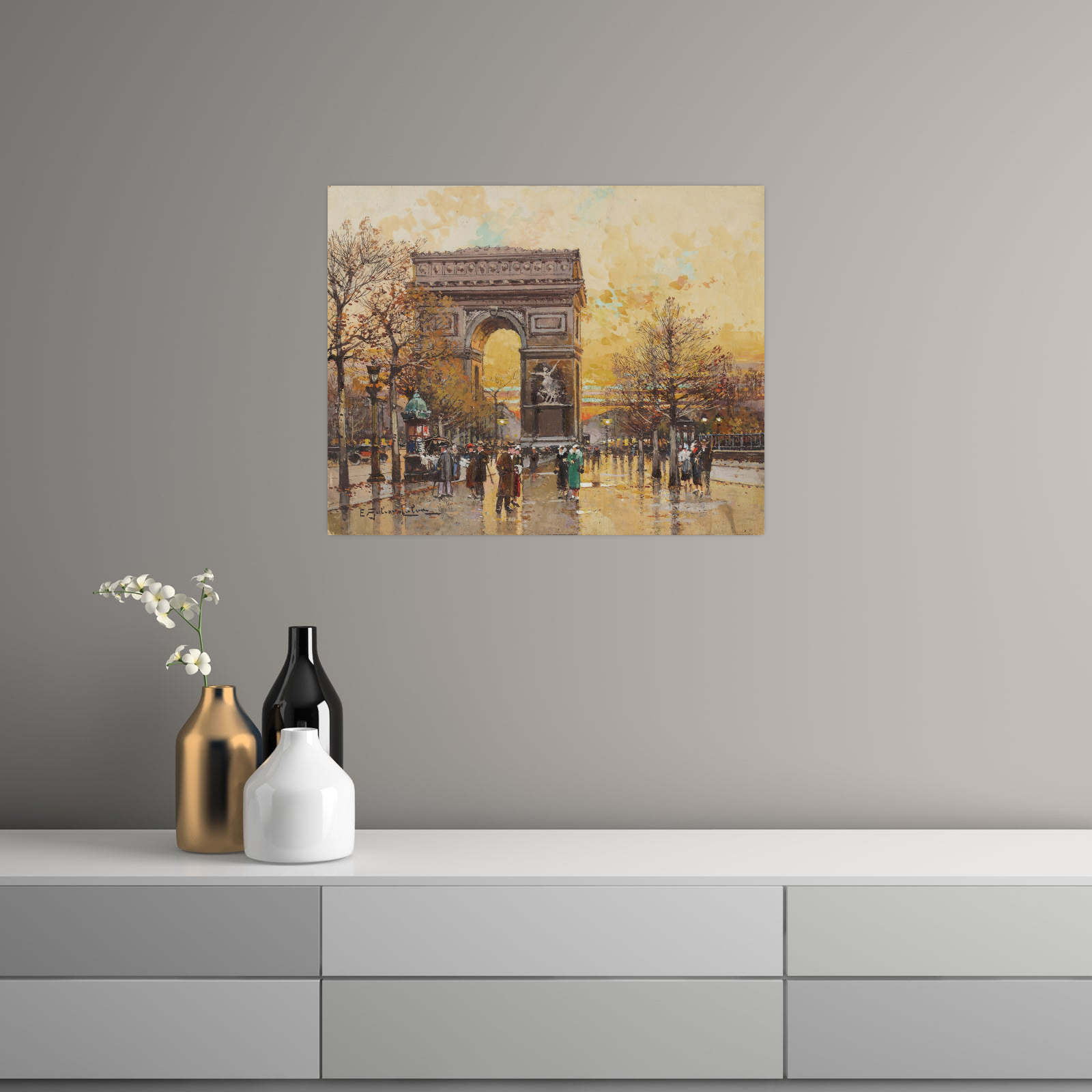 Umetnička slika Arc de Triomphe in the Fall, Eugène Galien-Laloue na platnu - NS Canvas Shop