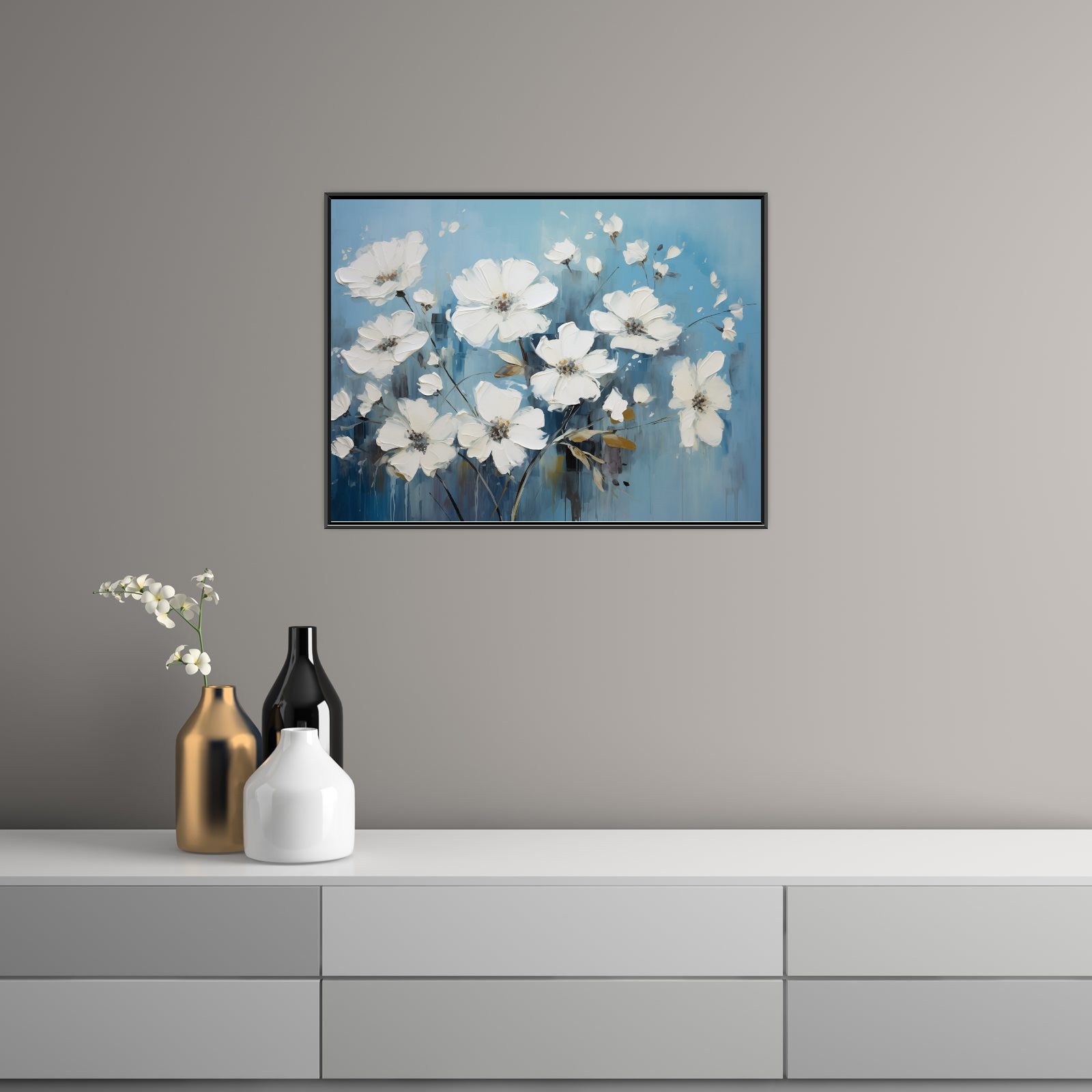 Umetnička slika Beli cvetovi na platnu - NS Canvas Shop
