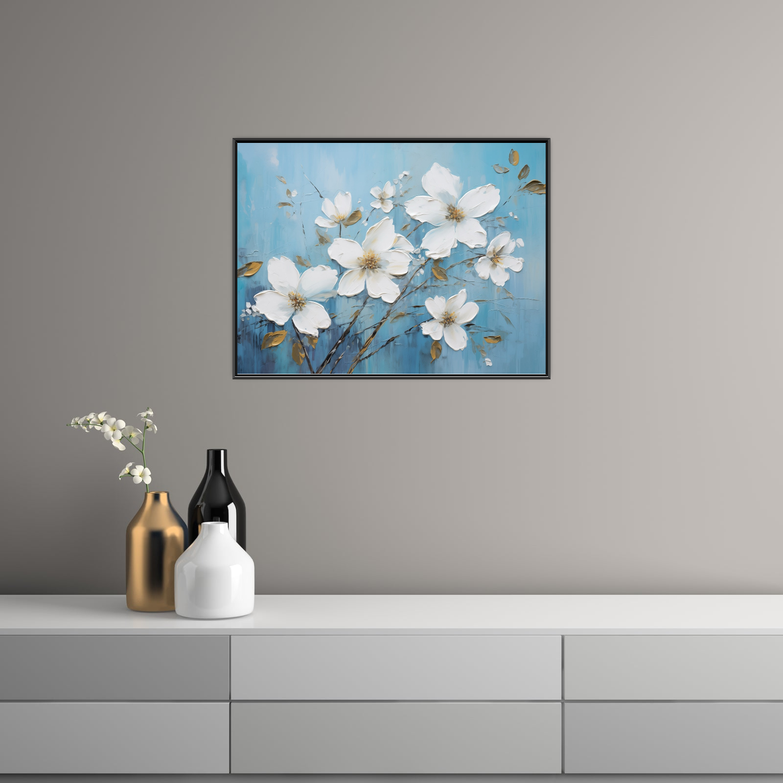 Umetnička slika Beli cvetovi na platnu - NS Canvas Shop