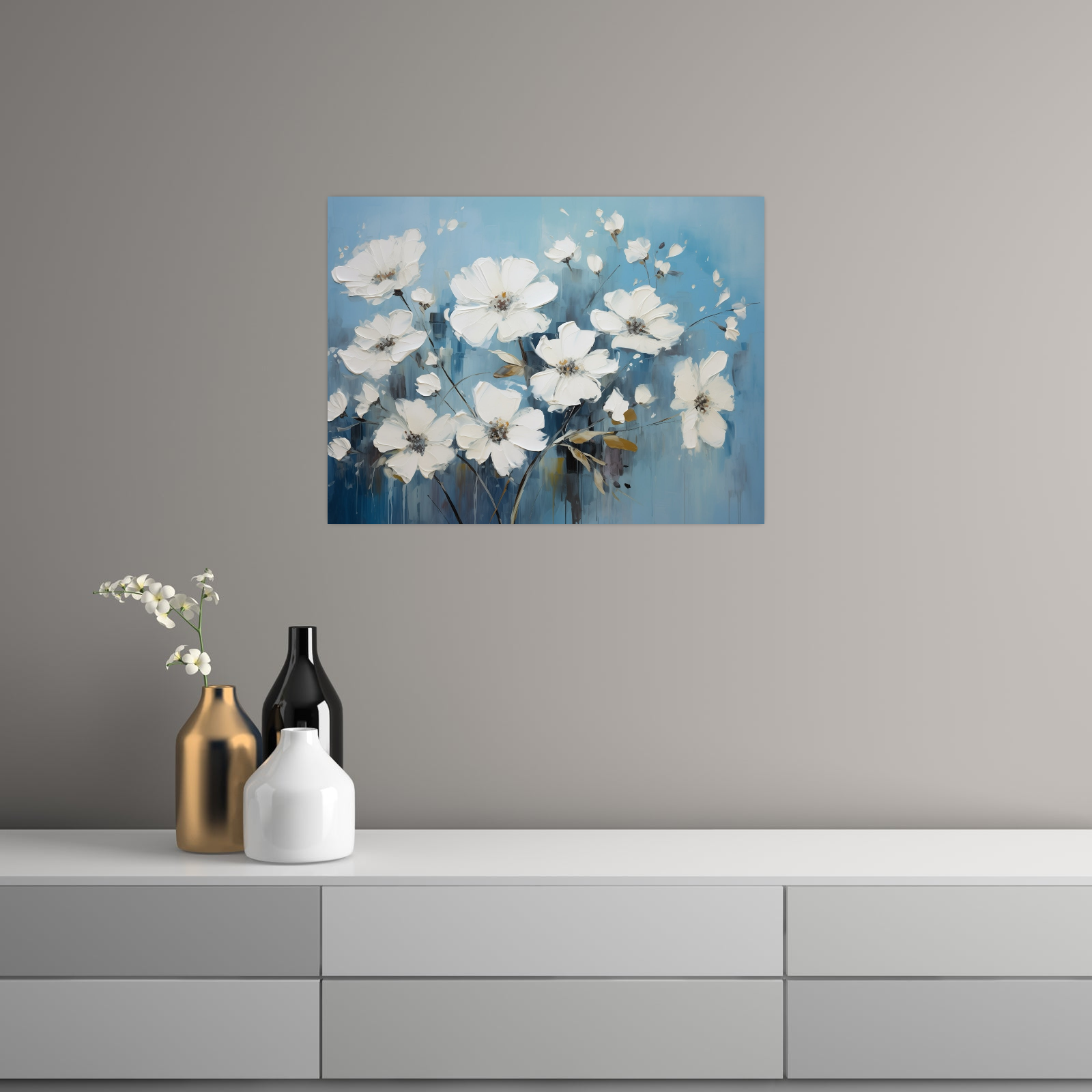 Umetnička slika Beli cvetovi na platnu - NS Canvas Shop