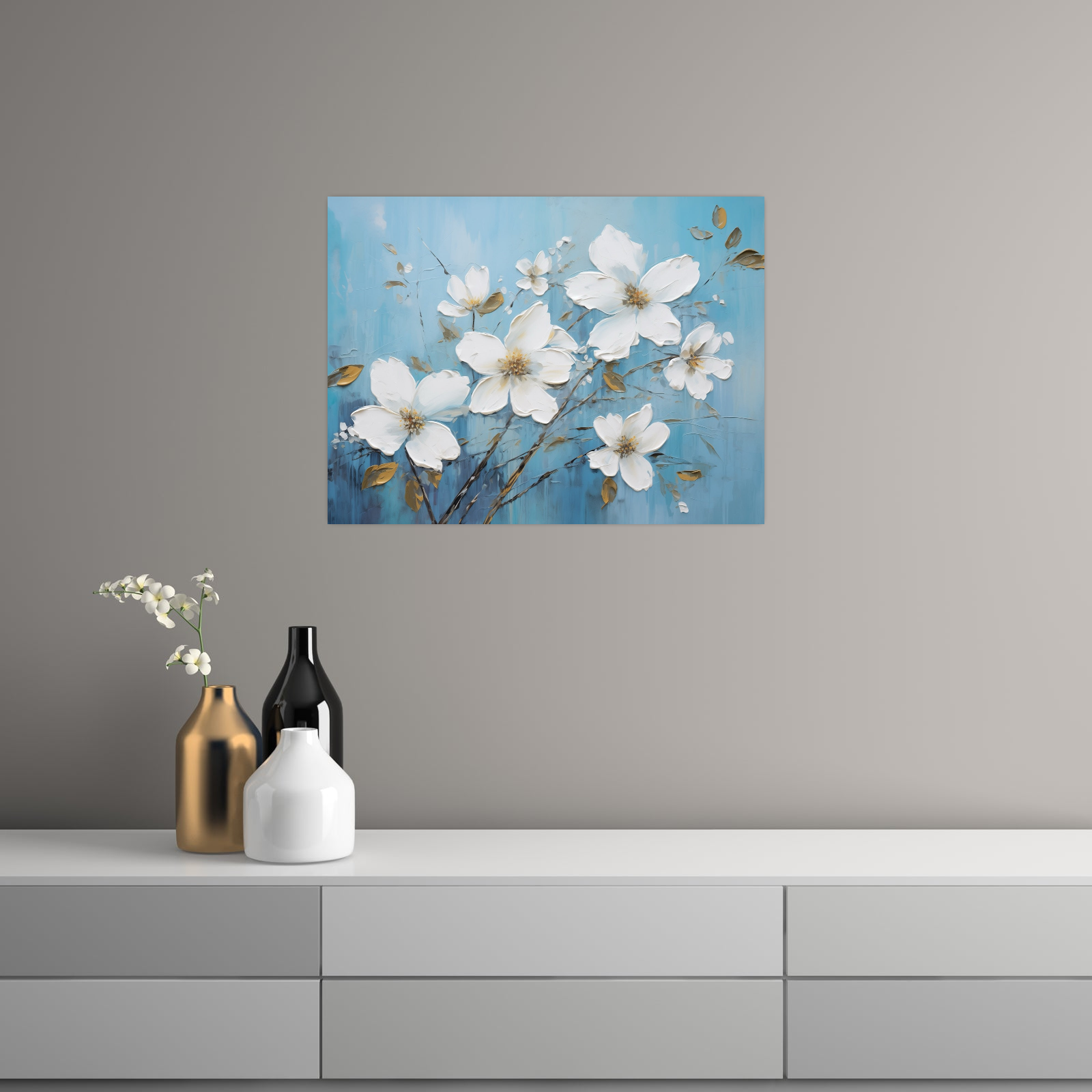 Umetnička slika Beli cvetovi na platnu - NS Canvas Shop