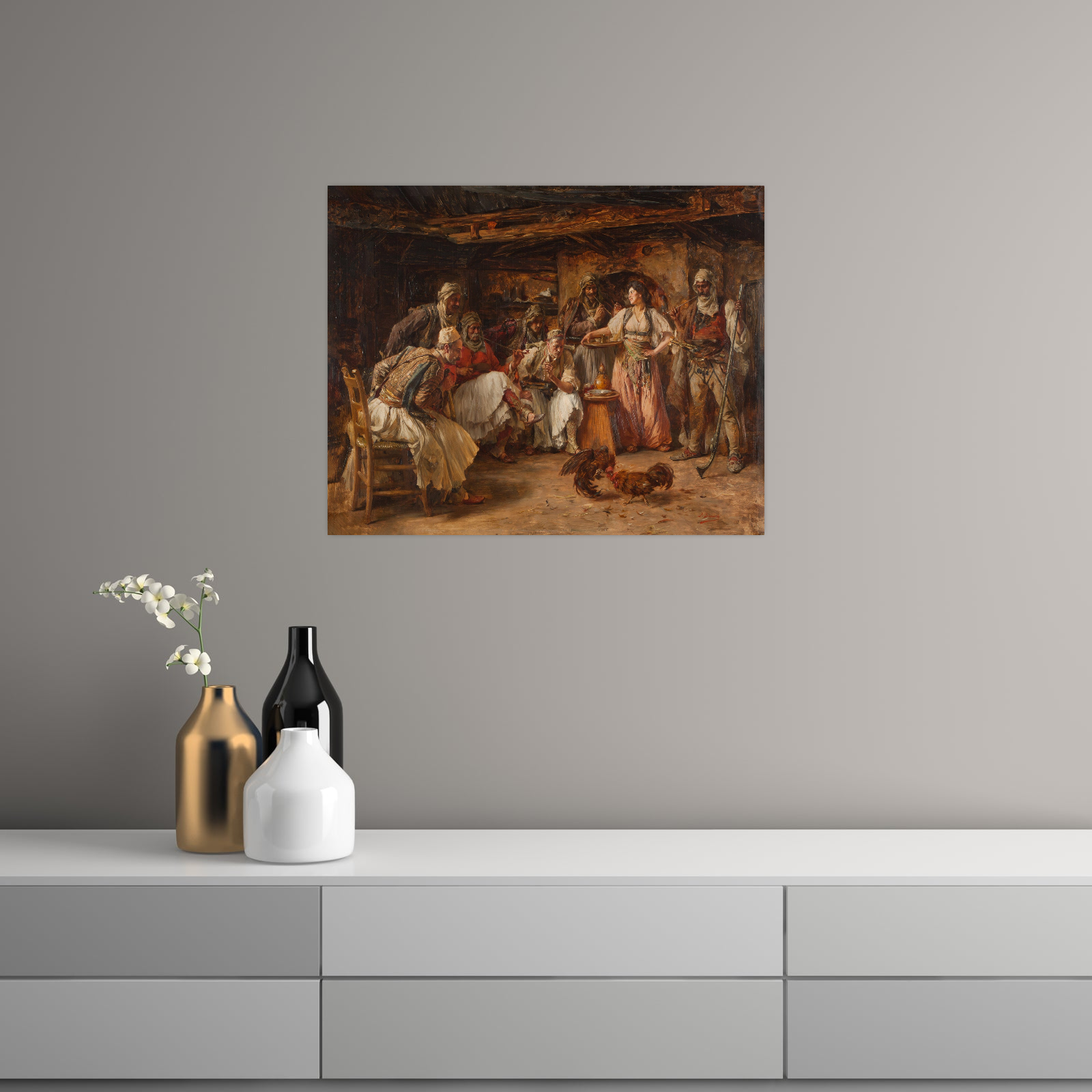 Umetnička slika Borba Petlova, Paja Jovanović na platnu - NS Canvas Shop