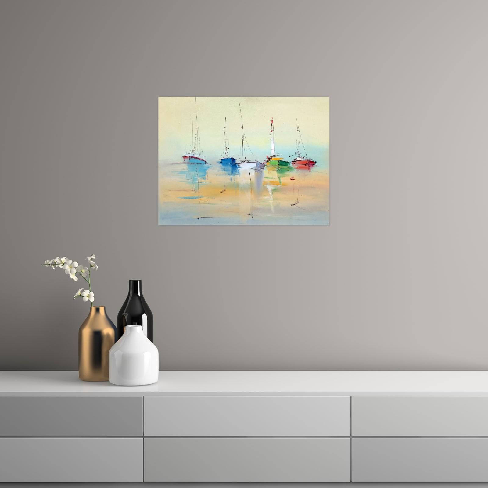 Umetnička slika Brodovi u luci na platnu - NS Canvas Shop