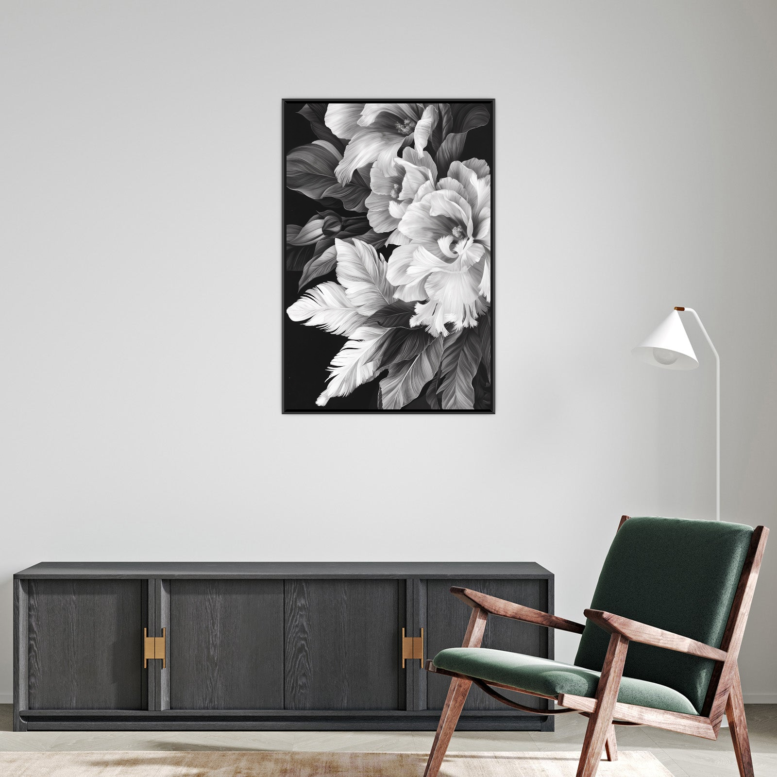 Umetnička slika Crno belo cveće 3 na platnu - NS Canvas Shop