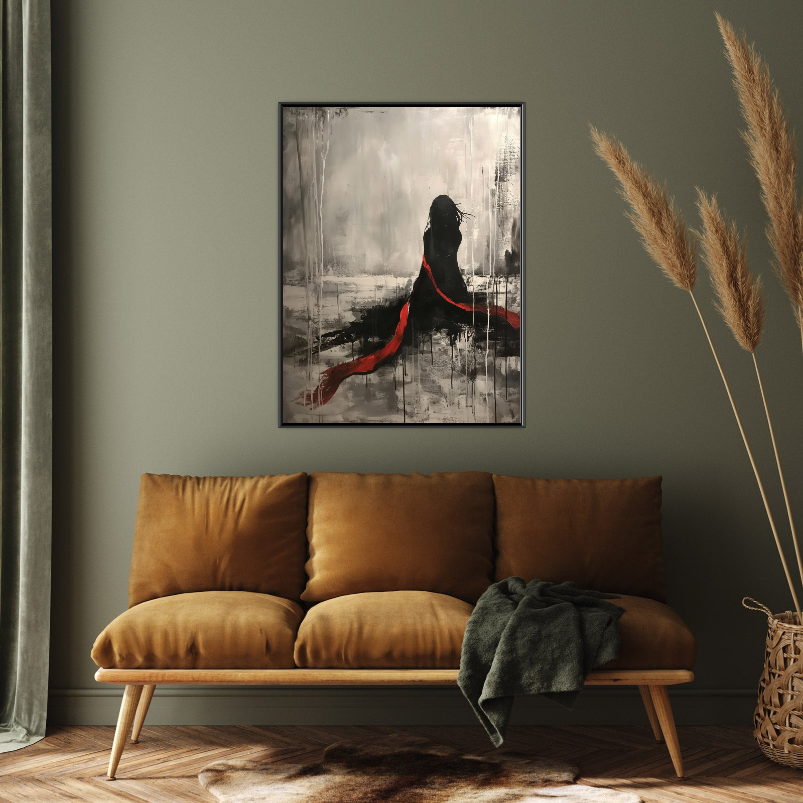 Umetnička slika Crveni šal na platnu - NS Canvas Shop