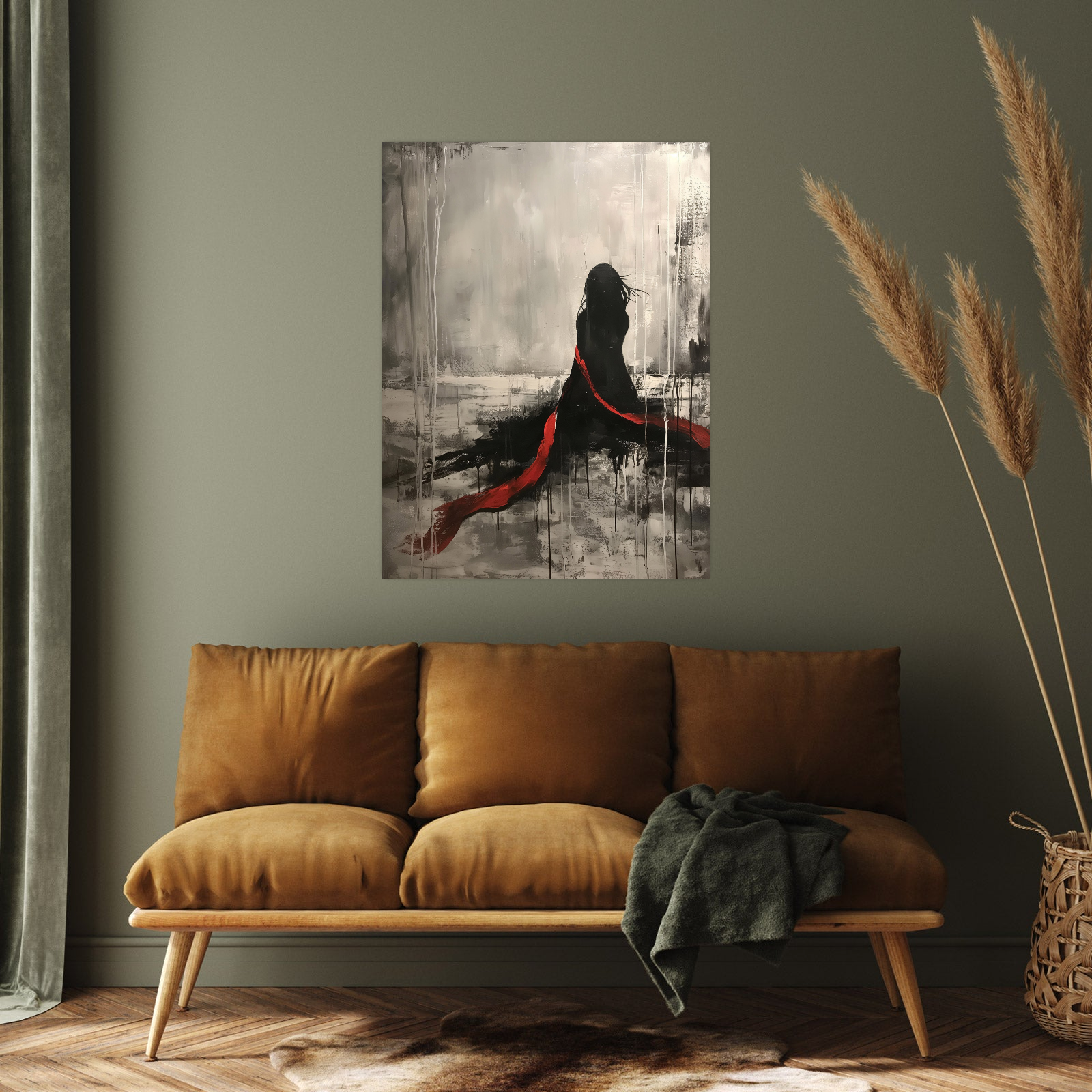 Umetnička slika Crveni šal na platnu - NS Canvas Shop