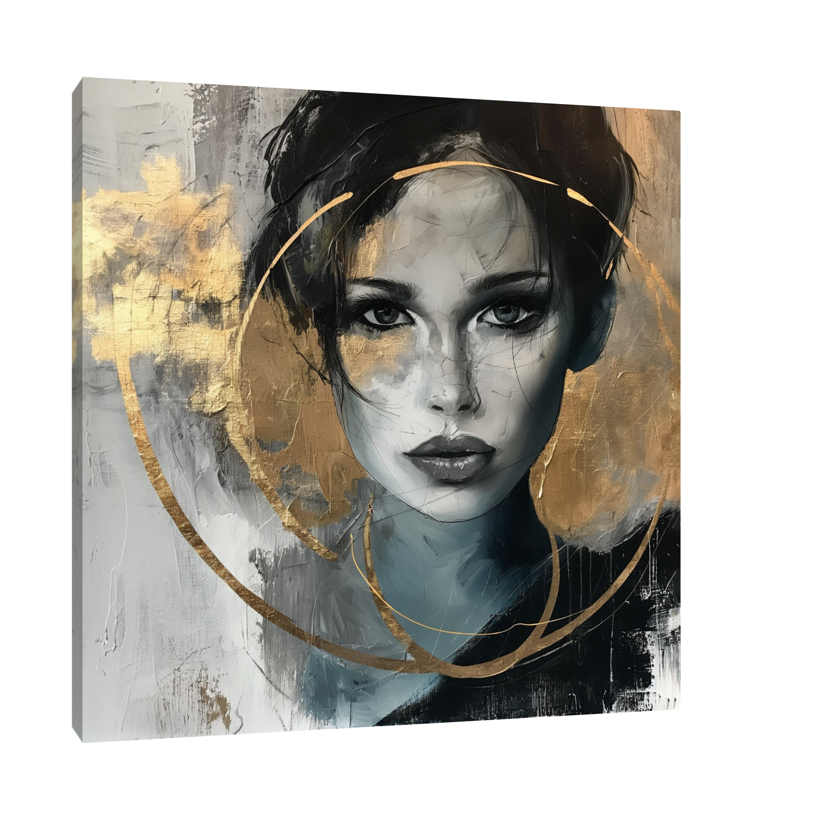 Umetnička slika Dama u zlatnom krugu na platnu - NS Canvas Shop