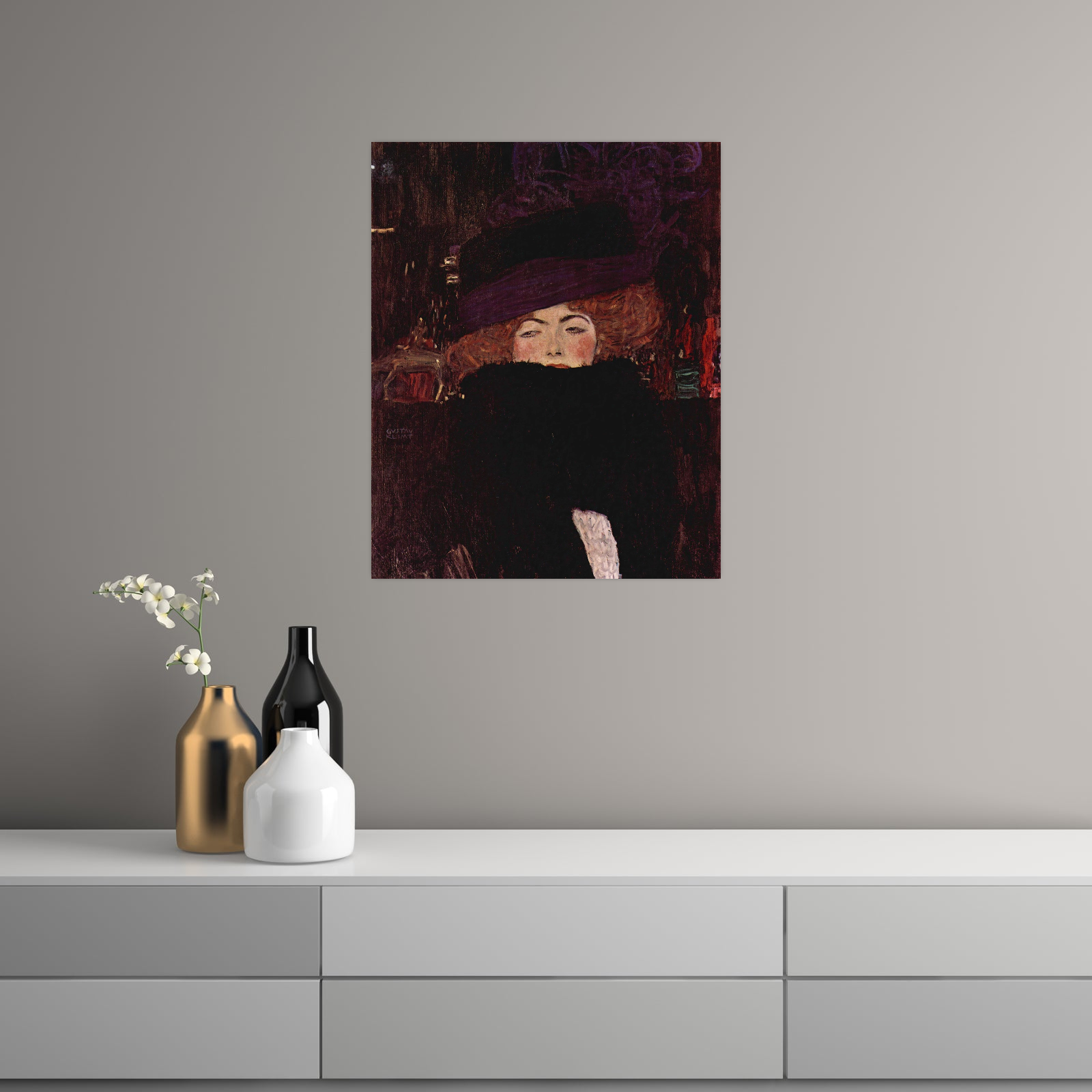 Umetnička slika Dame mit Hut und Federboa, Gustav Klimt na platnu - NS Canvas Shop