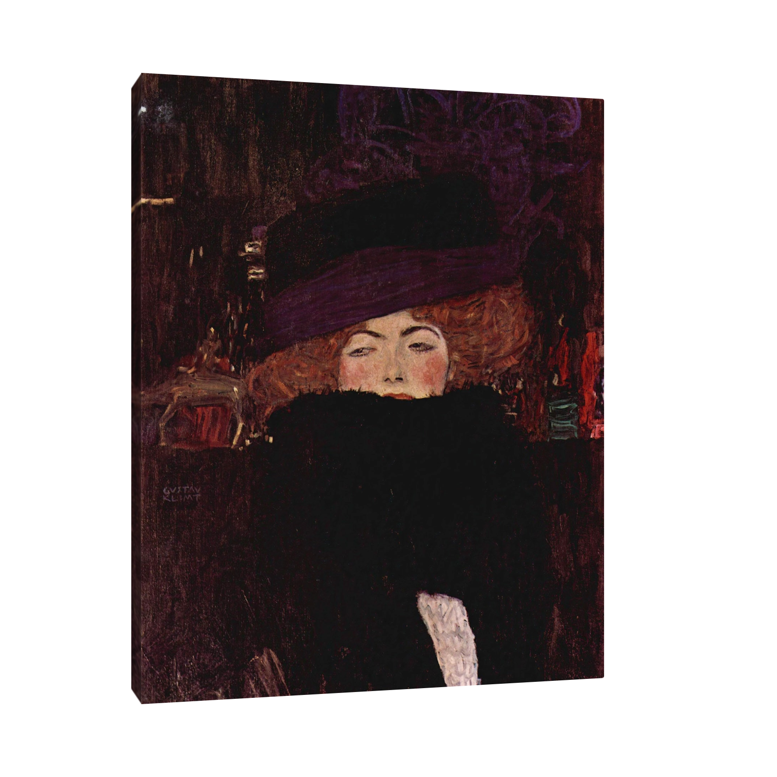Umetnička slika Dame mit Hut und Federboa, Gustav Klimt na platnu - NS Canvas Shop