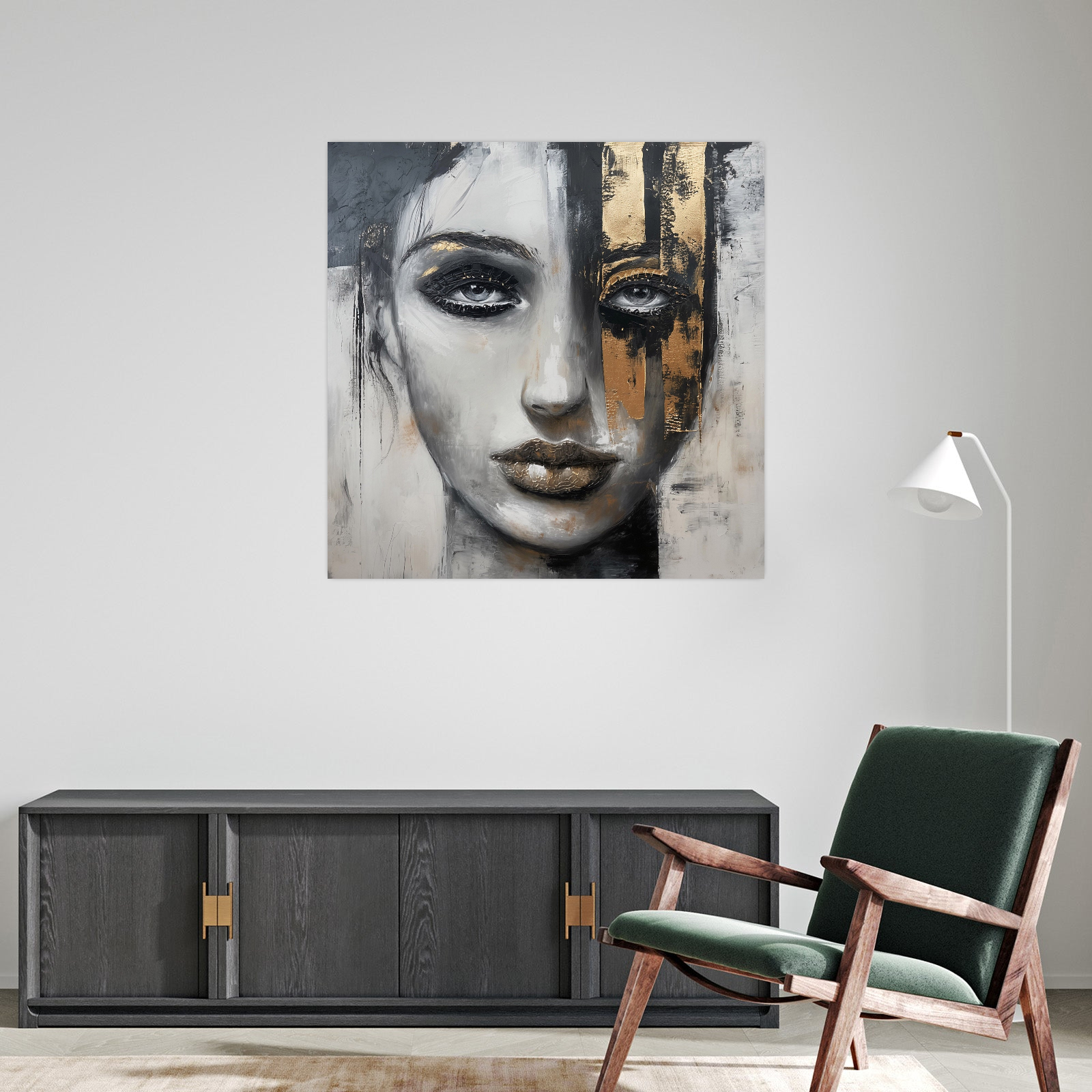 Umetnička slika Devojka sa zlatnim detaljem na platnu - NS Canvas Shop