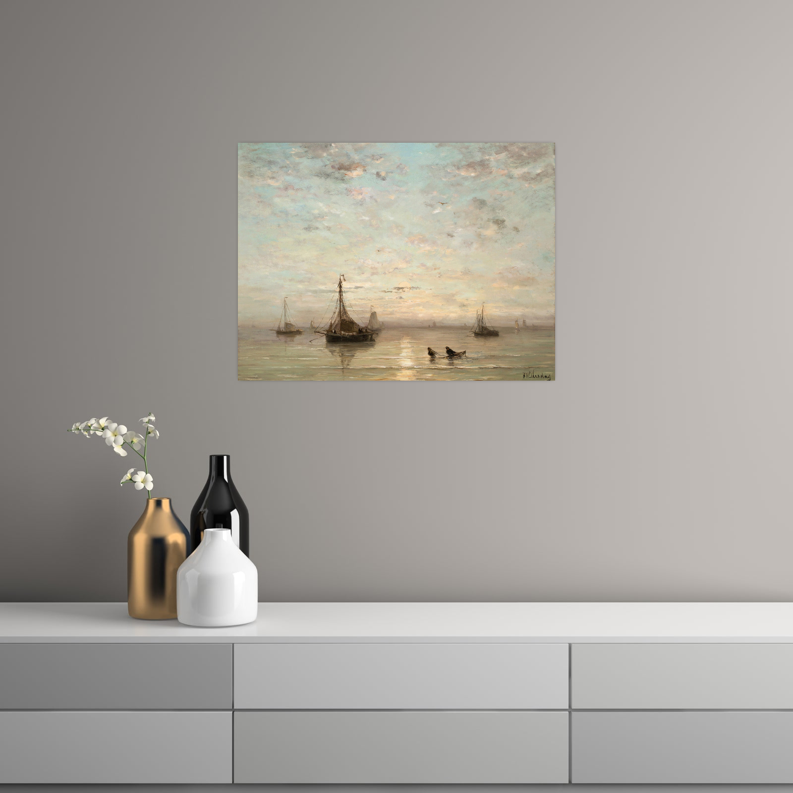 Umetnička slika Fishing Boats At Sunset, Hendrik Willem Mesdag na platnu - NS Canvas Shop
