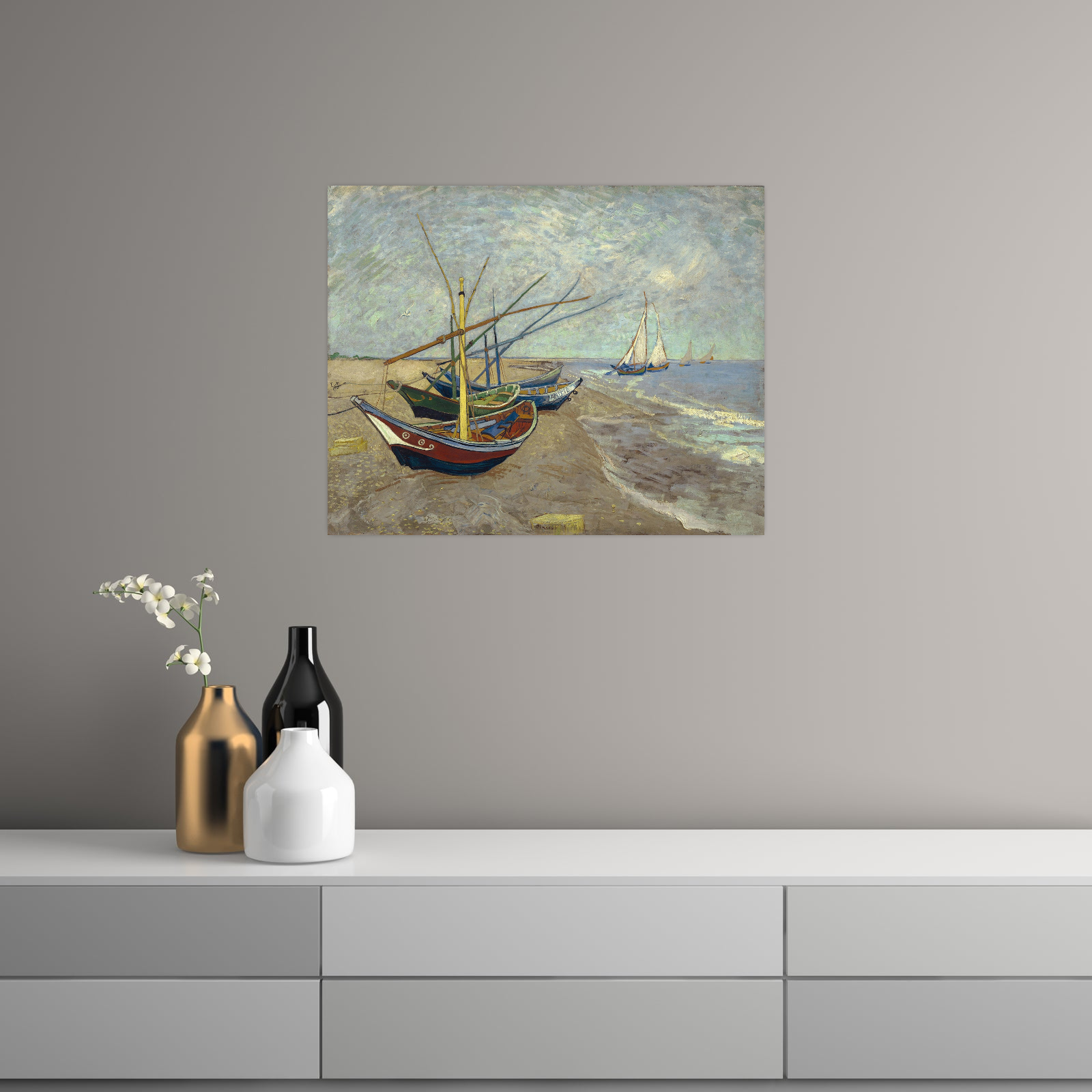 Umetnička slika Fishing boats on the beach at Les Saintes, Vincent van Gogh na platnu - NS Canvas Shop