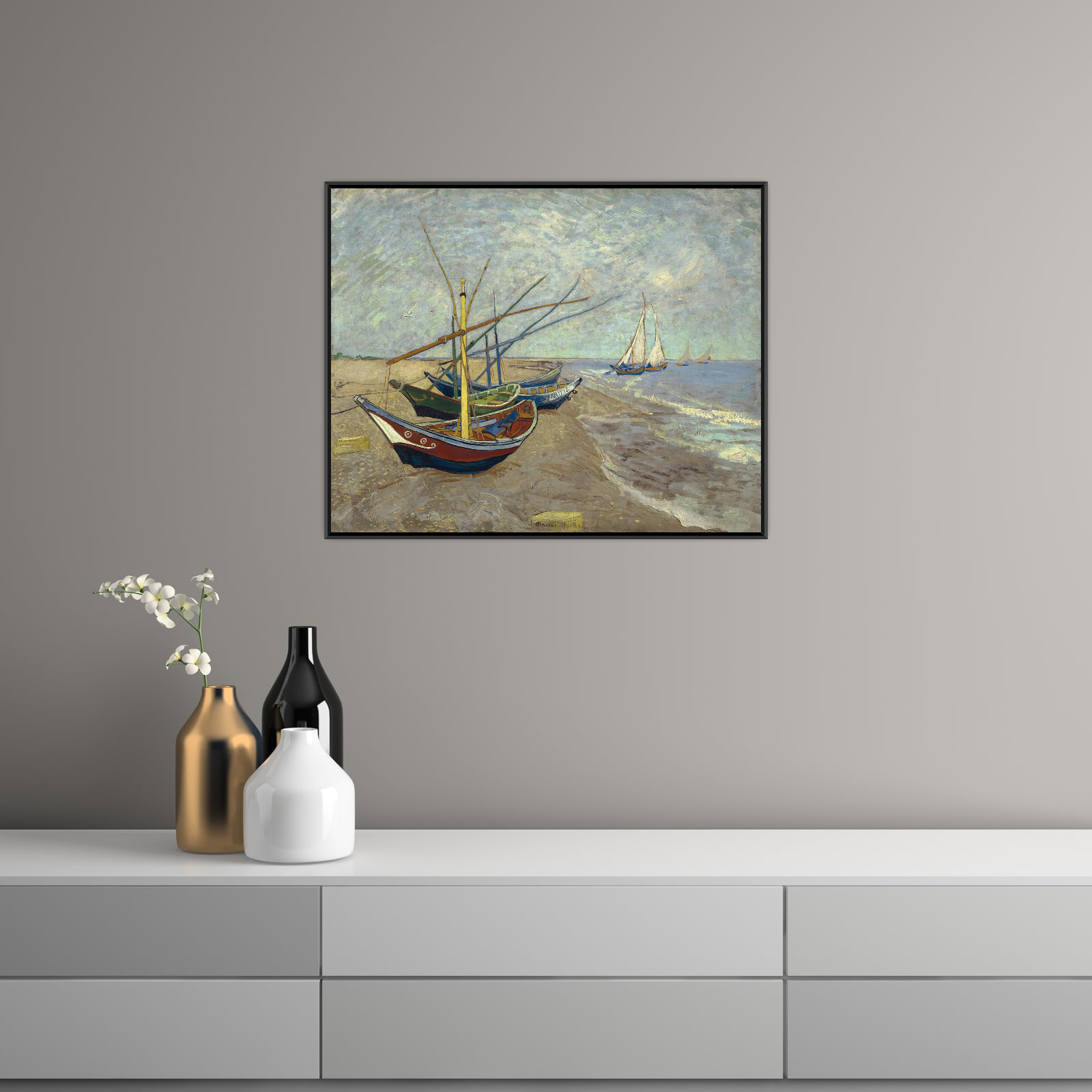 Umetnička slika Fishing boats on the beach at Les Saintes, Vincent van Gogh na platnu - NS Canvas Shop