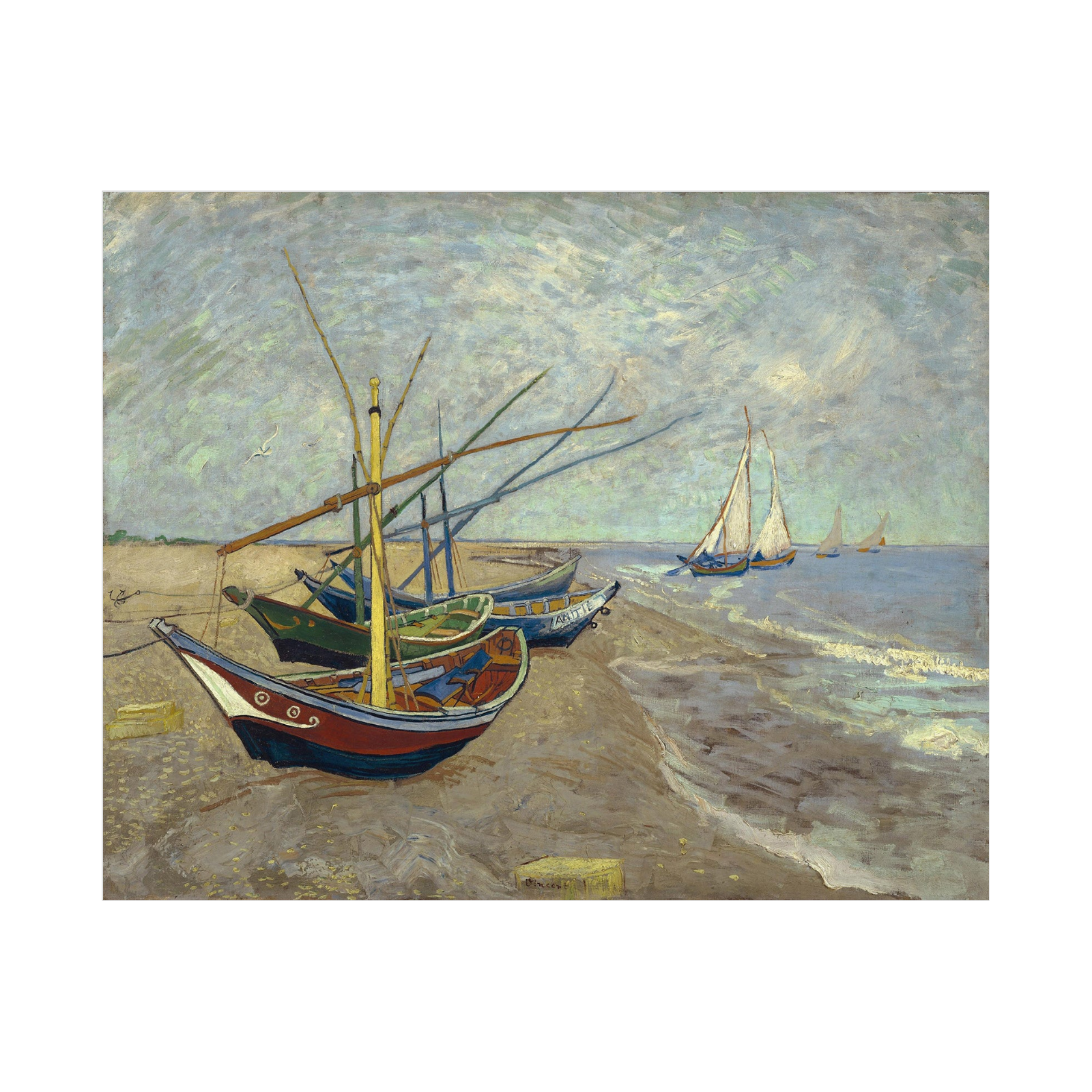 Umetnička slika Fishing boats on the beach at Les Saintes, Vincent van Gogh na platnu - NS Canvas Shop