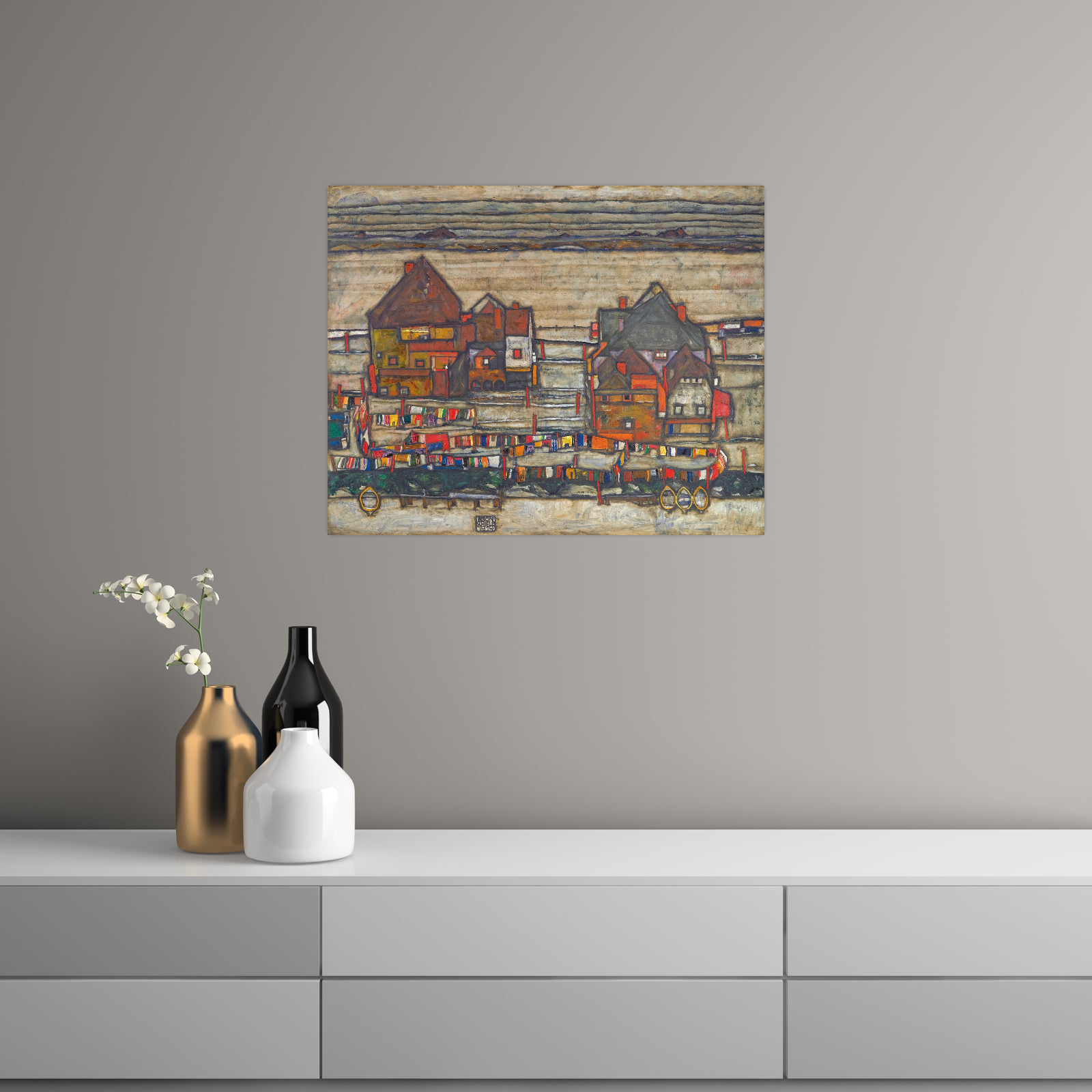 Umetnička slika Houses With Laundry, Egon Schiele na platnu - NS Canvas Shop