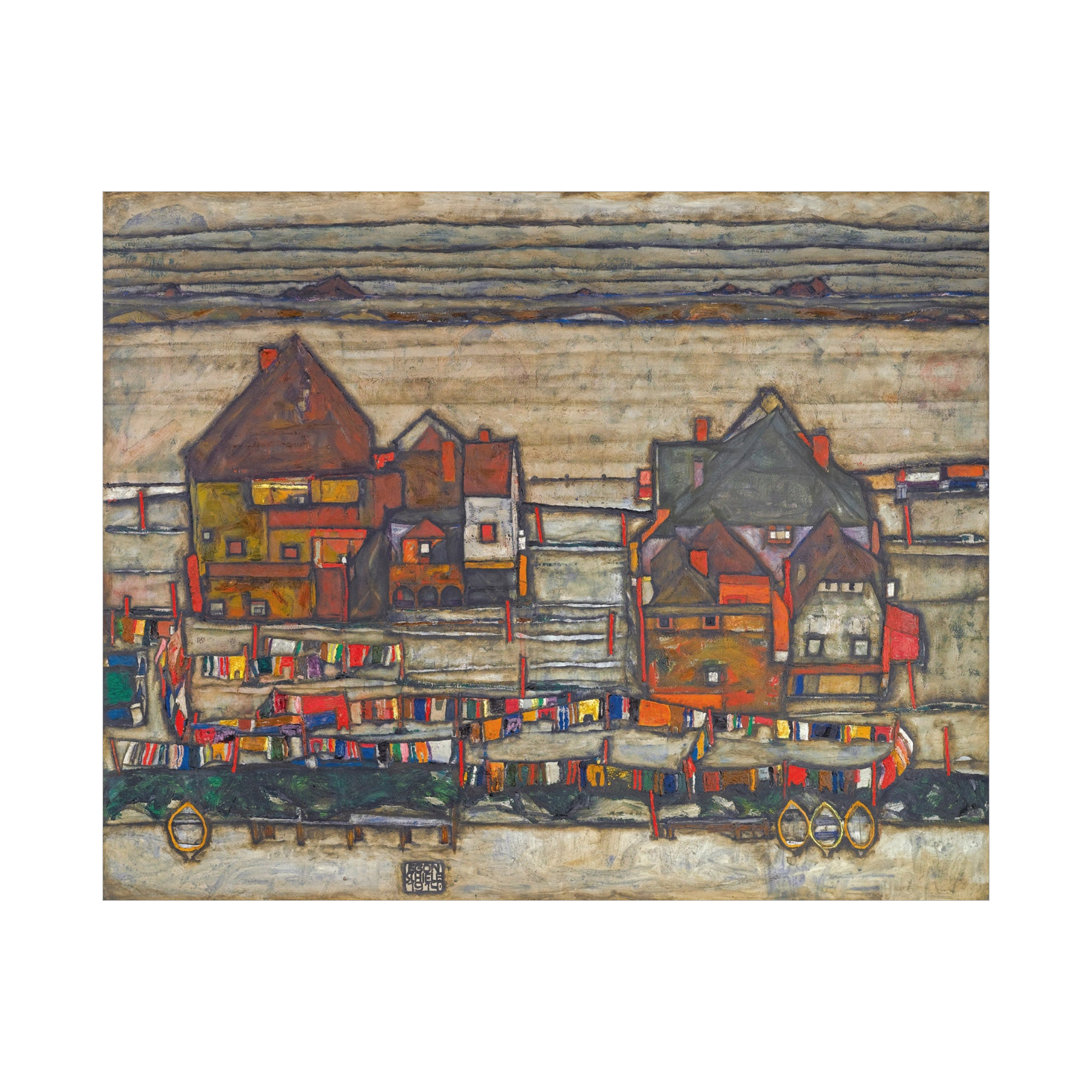 Umetnička slika Houses With Laundry, Egon Schiele na platnu - NS Canvas Shop
