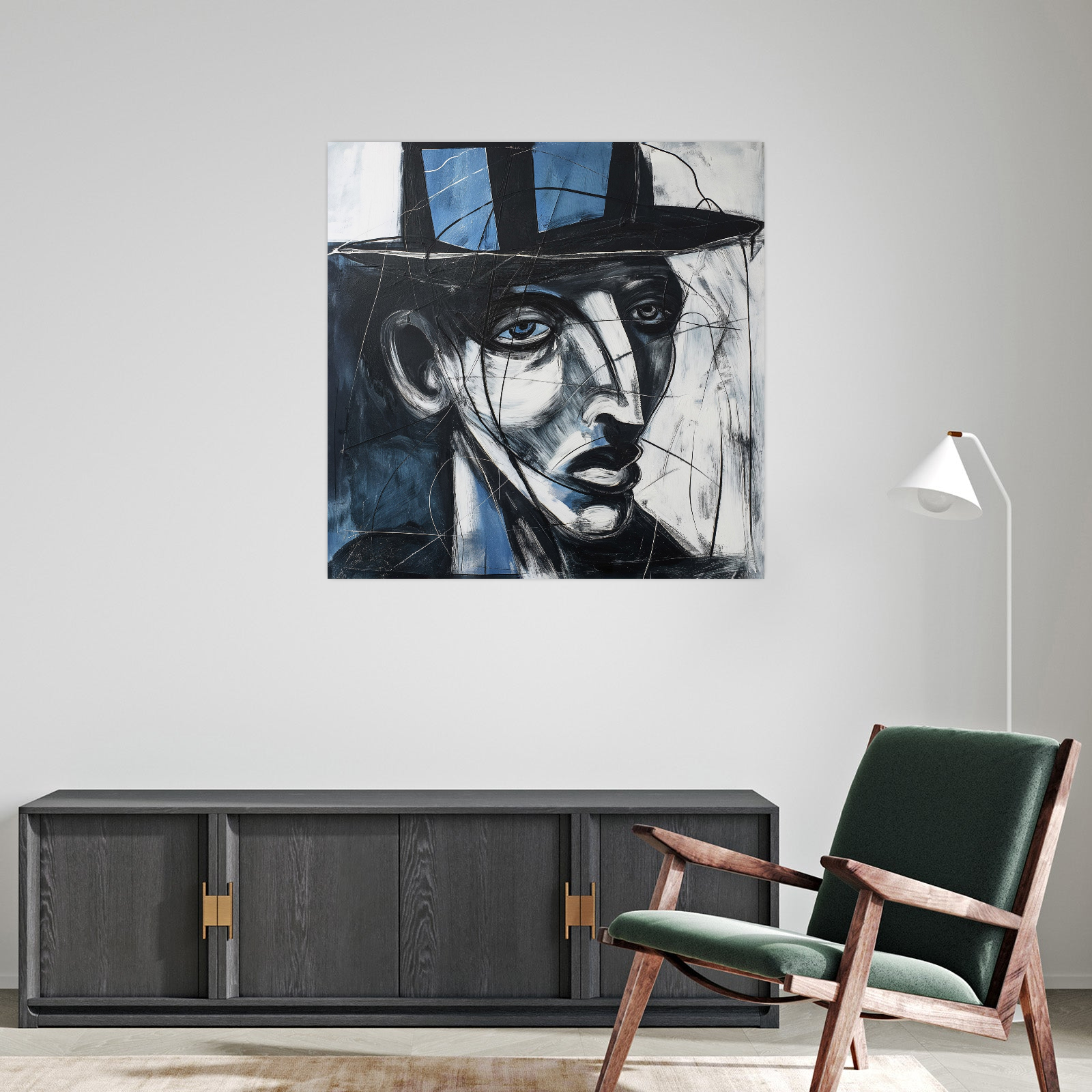 Umetnička slika Man with blue hat na platnu - NS Canvas Shop