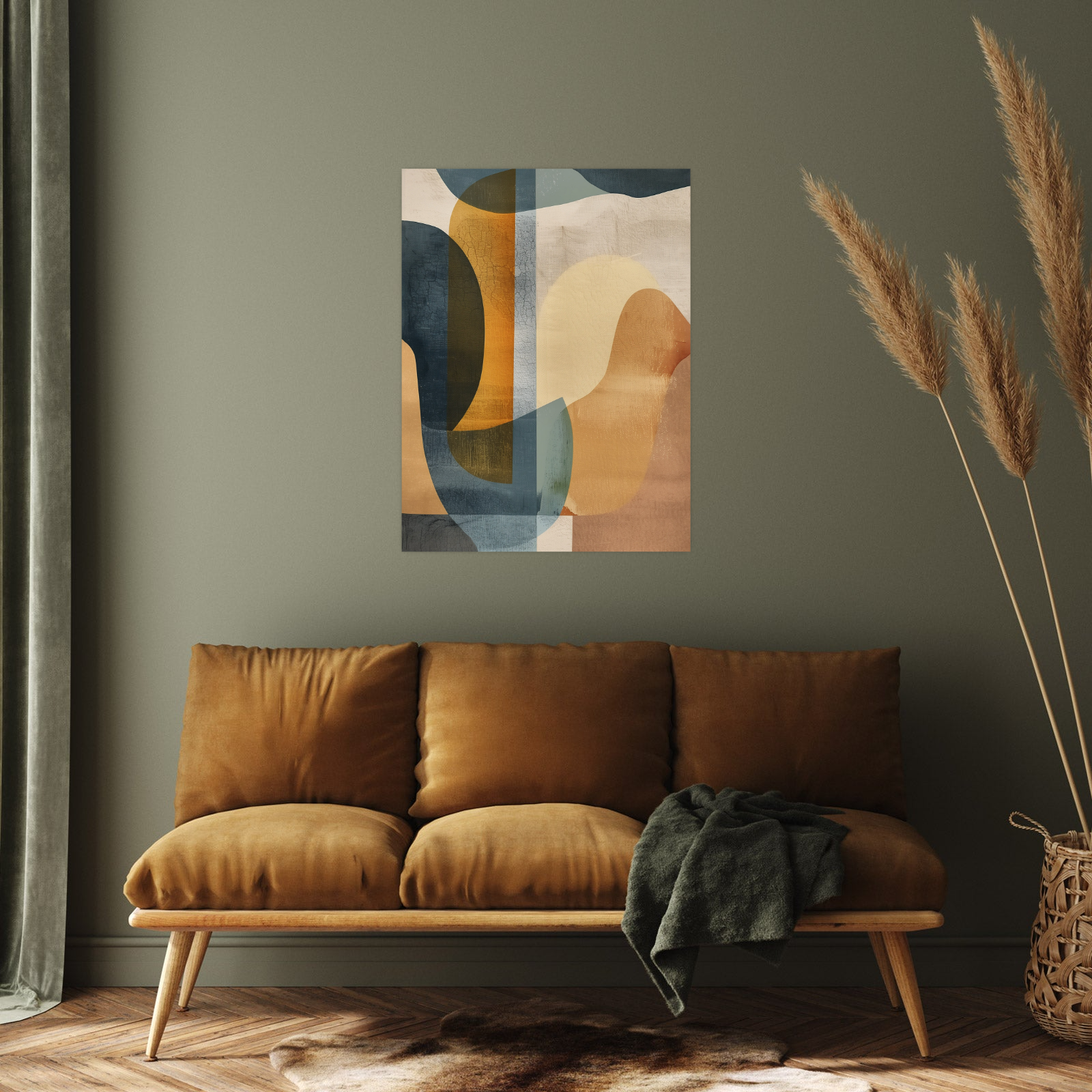 Umetnička slika Oker i plava apstraktna kompozicija na platnu - NS Canvas Shop