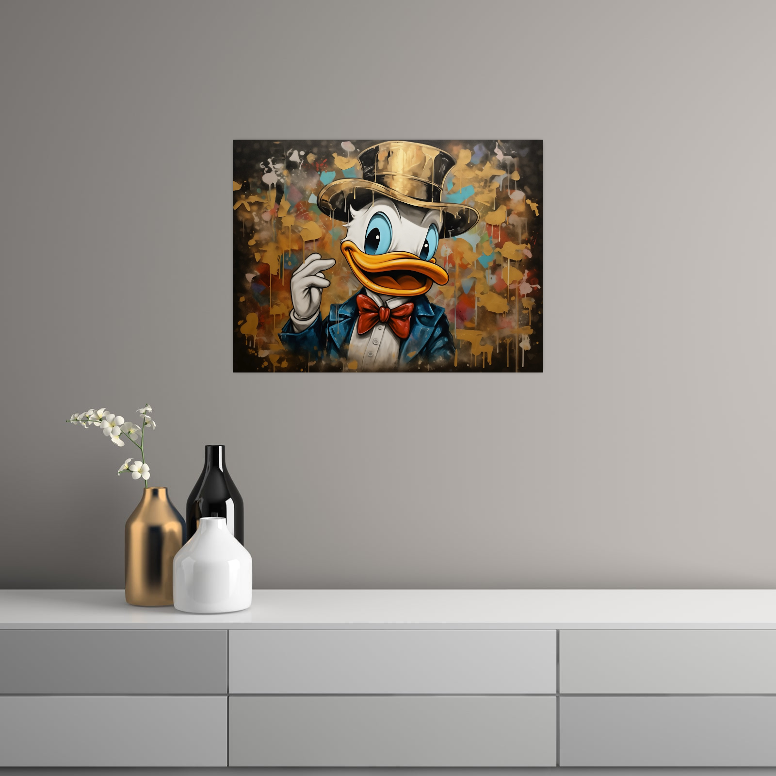 Umetnička slika Patak sa crvenom mašnom na platnu - NS Canvas Shop