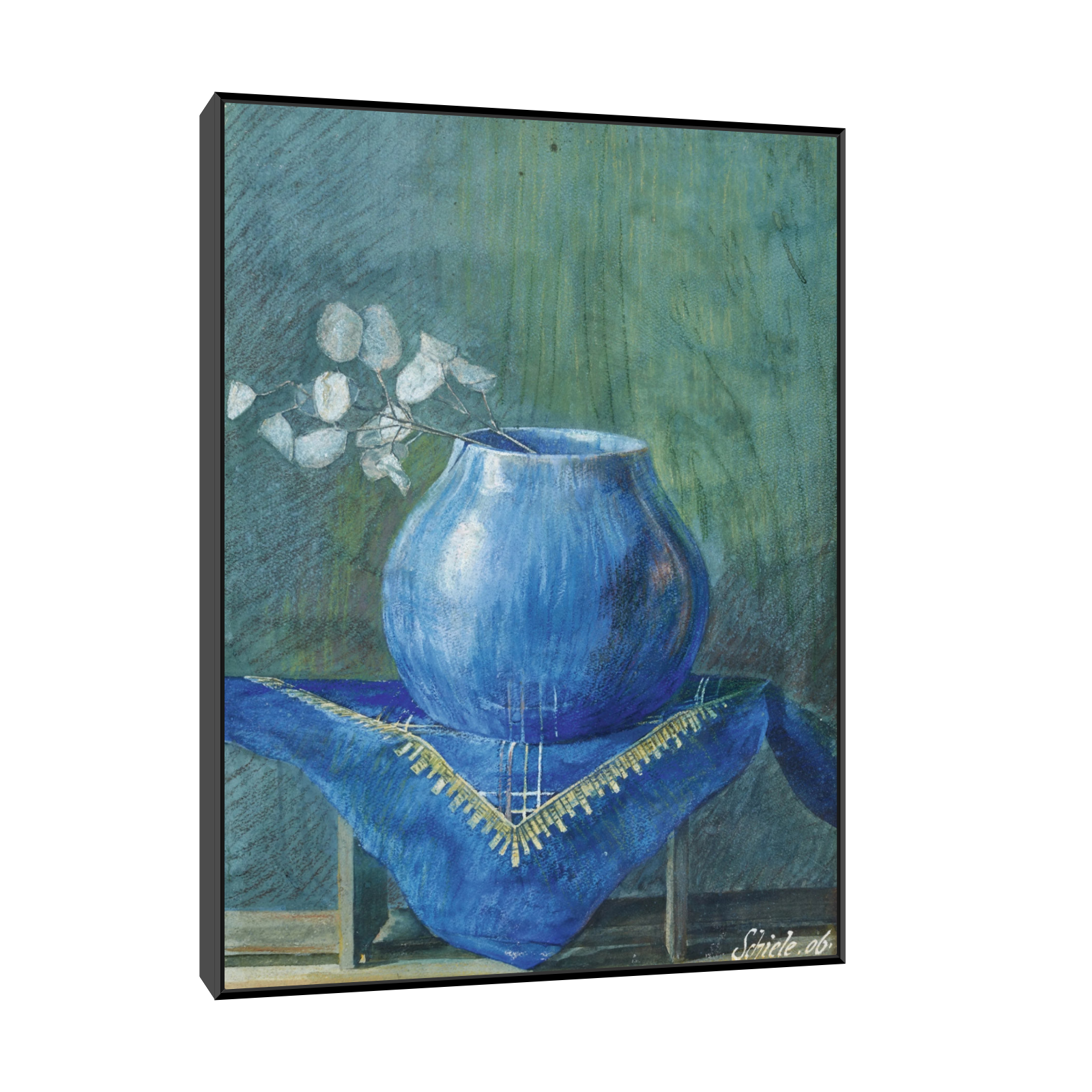 Umetnička slika Still Life of a Moneyplant Branch in Blue Vase, Egon Schiele na platnu - NS Canvas Shop