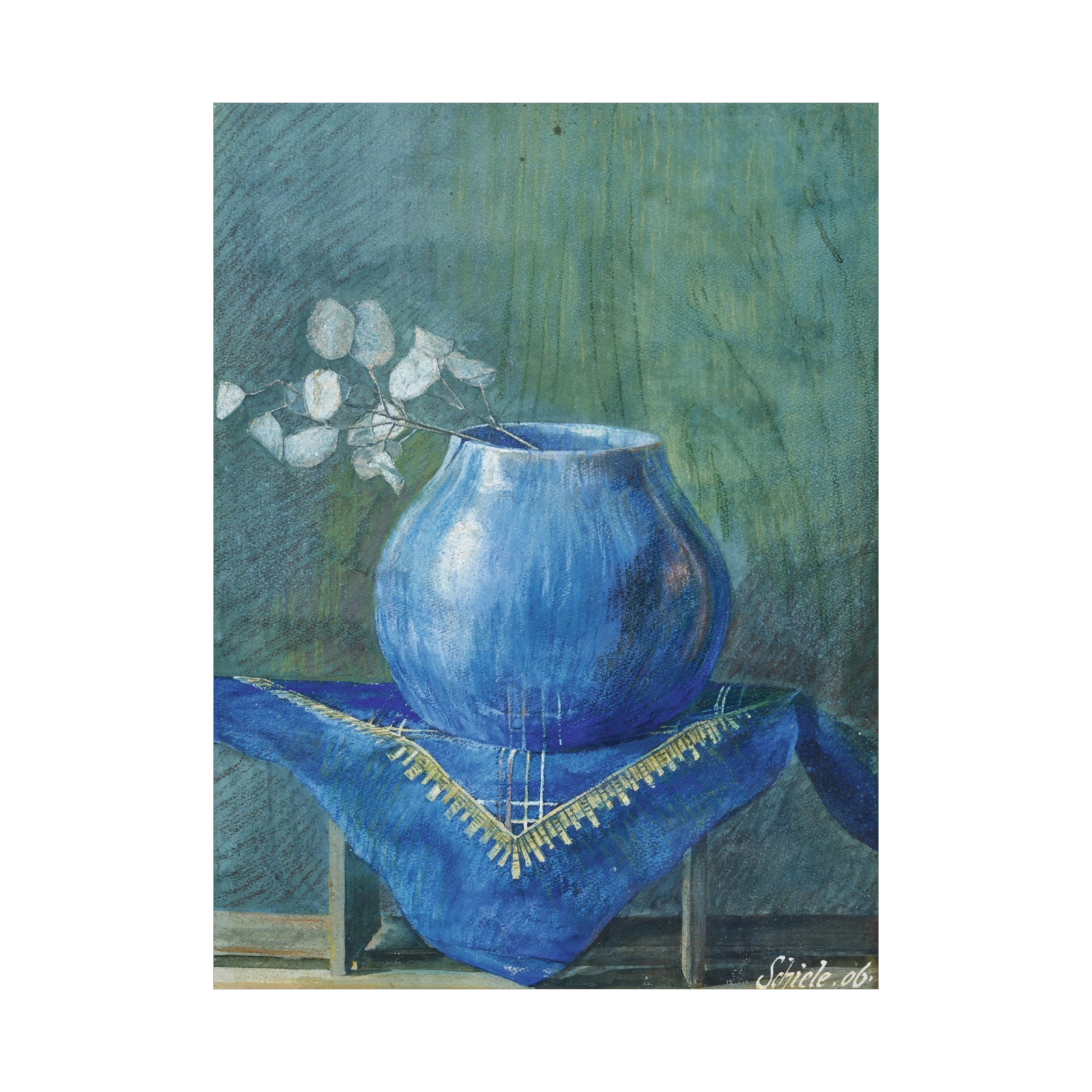 Umetnička slika Still Life of a Moneyplant Branch in Blue Vase, Egon Schiele na platnu - NS Canvas Shop