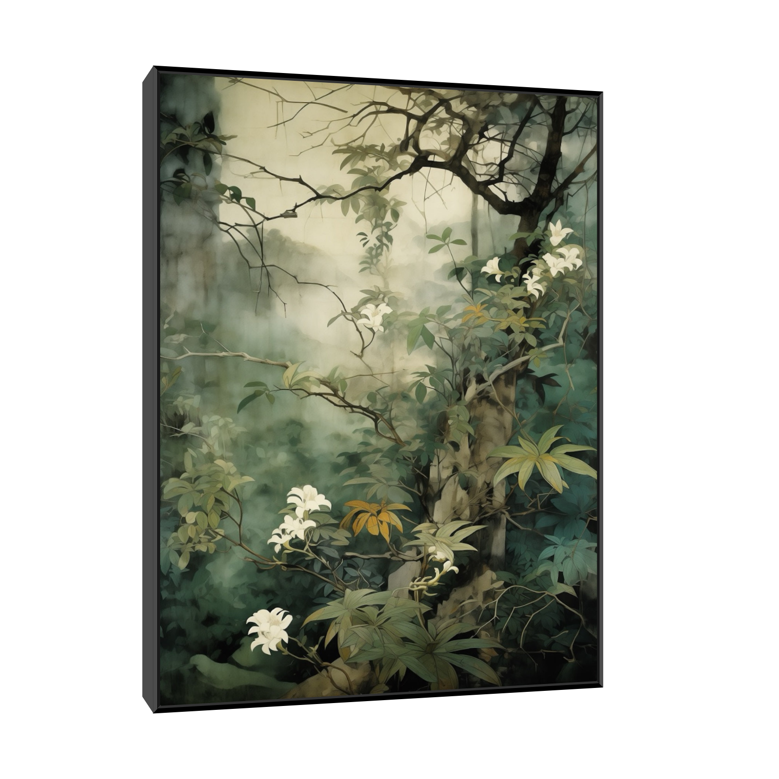 Umetnička slika Šuma sa belim cvetovima na platnu - NS Canvas Shop