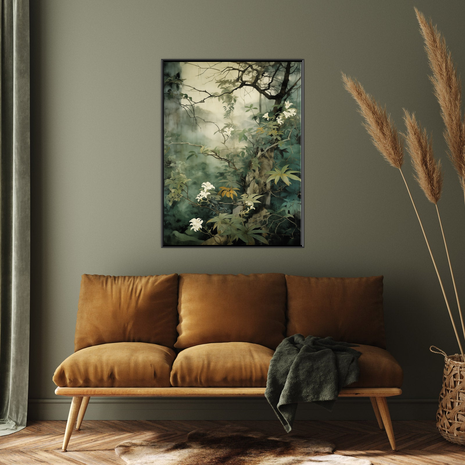 Umetnička slika Šuma sa belim cvetovima na platnu - NS Canvas Shop