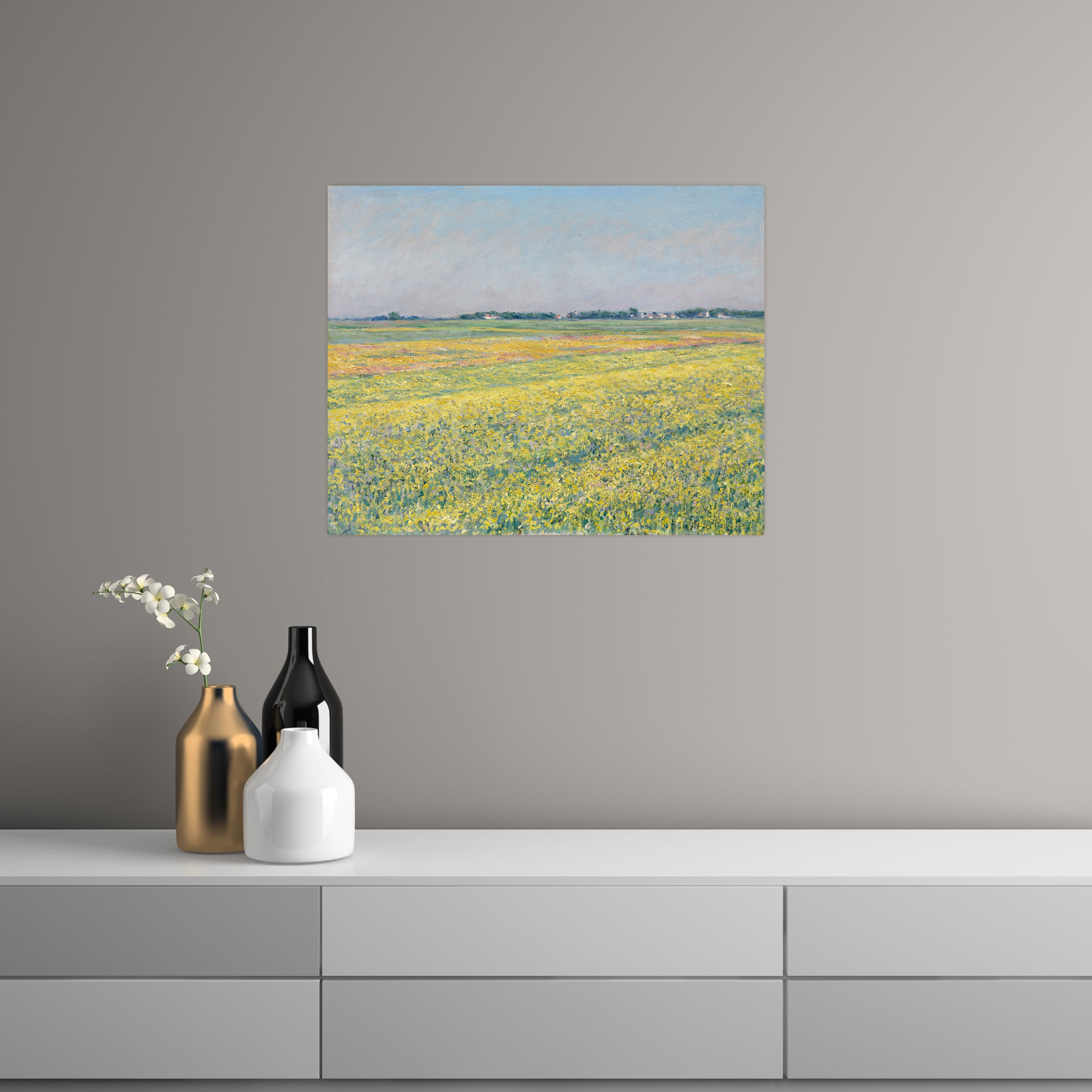 Umetnička slika The plain of Gennevilliers, yellow fields, Gustave Caillebotte na platnu - NS Canvas Shop