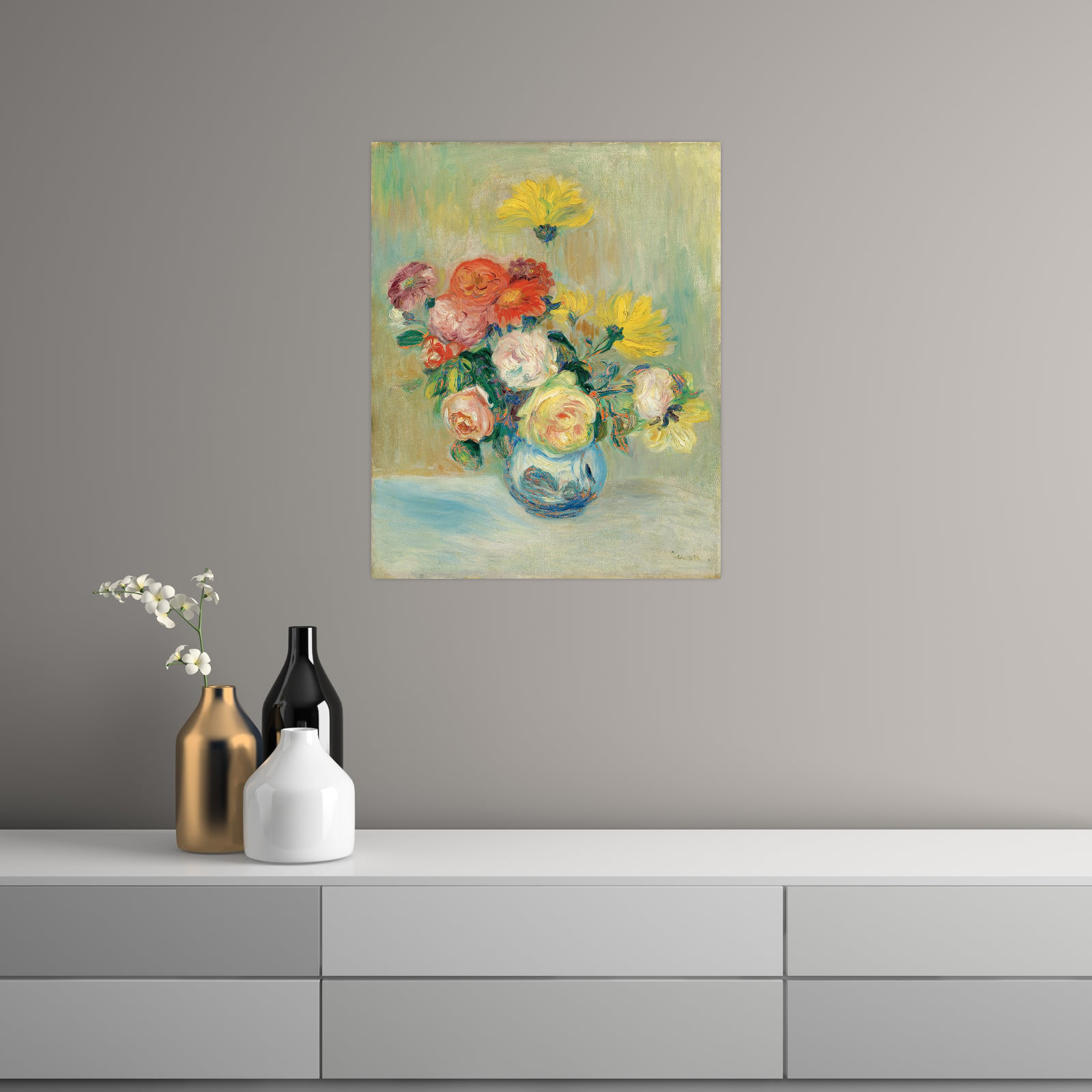 Umetnička slika Vase De Roses Et Dahlias, Pierre-Auguste Renoir na platnu - NS Canvas Shop