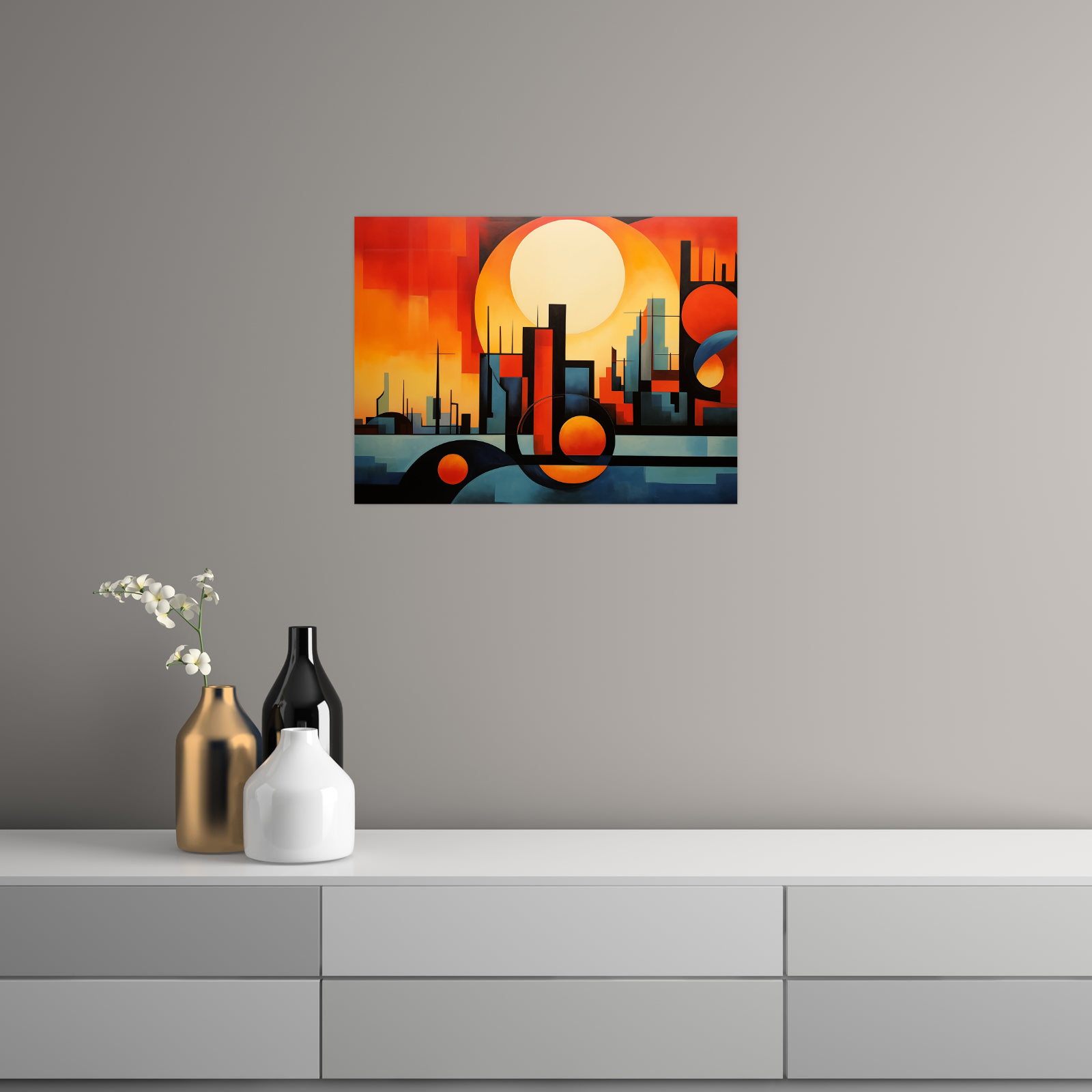 Umetnička slika Zalazak sunca u gradu na platnu - NS Canvas Shop