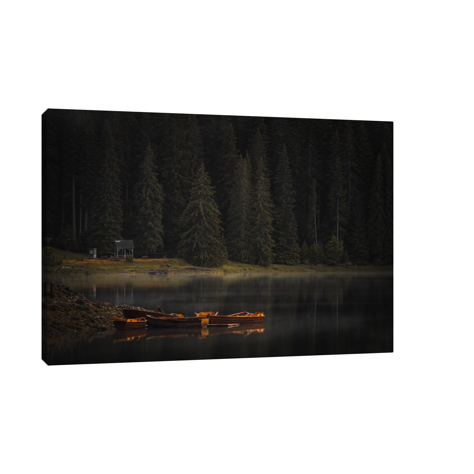 Umetnička slika Zlatni čamac u šumi na platnu - NS Canvas Shop