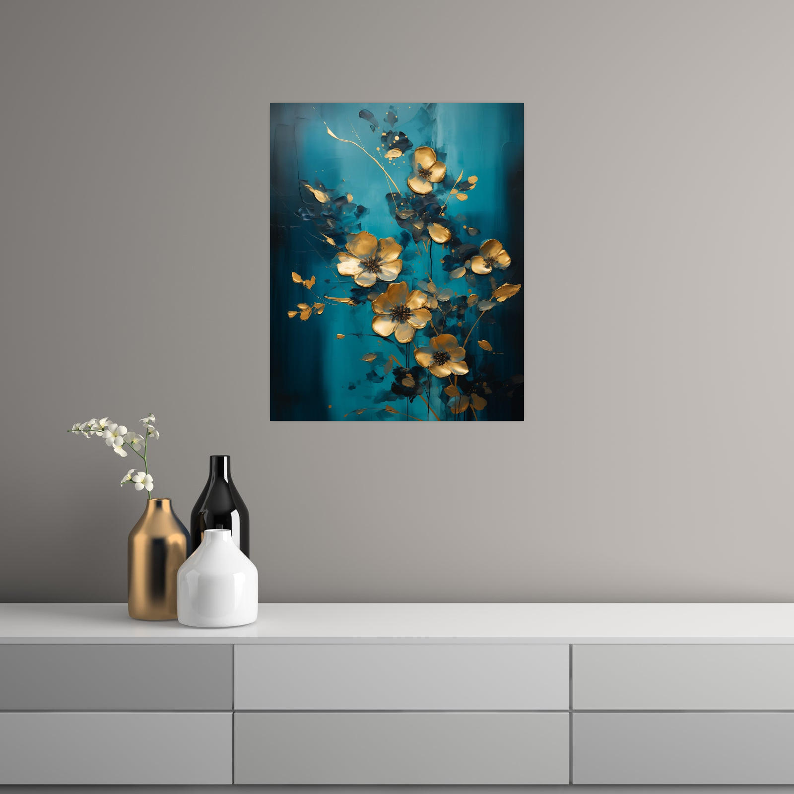 Umetnička slika Zlatni cvetovi na platnu - NS Canvas Shop