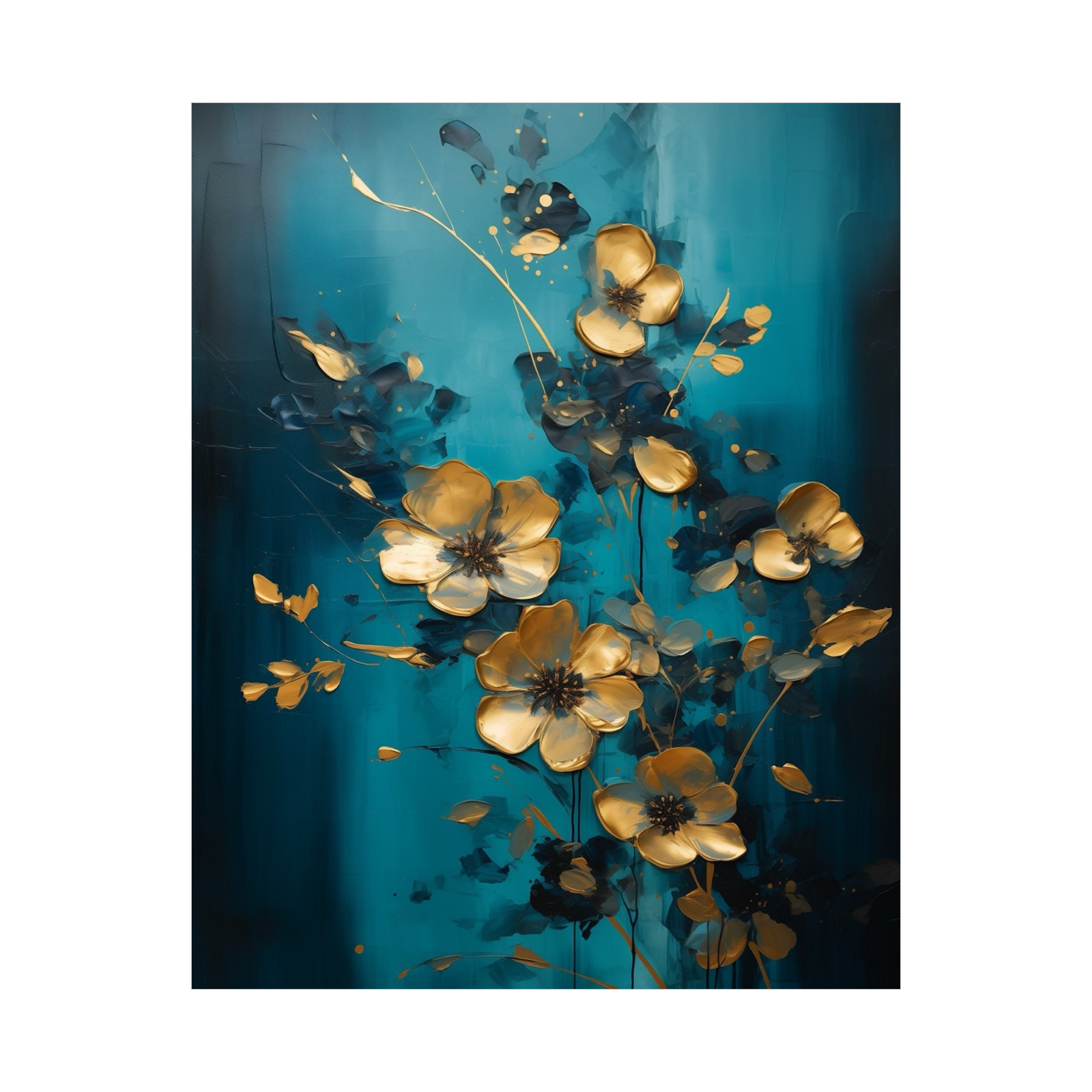 Umetnička slika Zlatni cvetovi na platnu - NS Canvas Shop