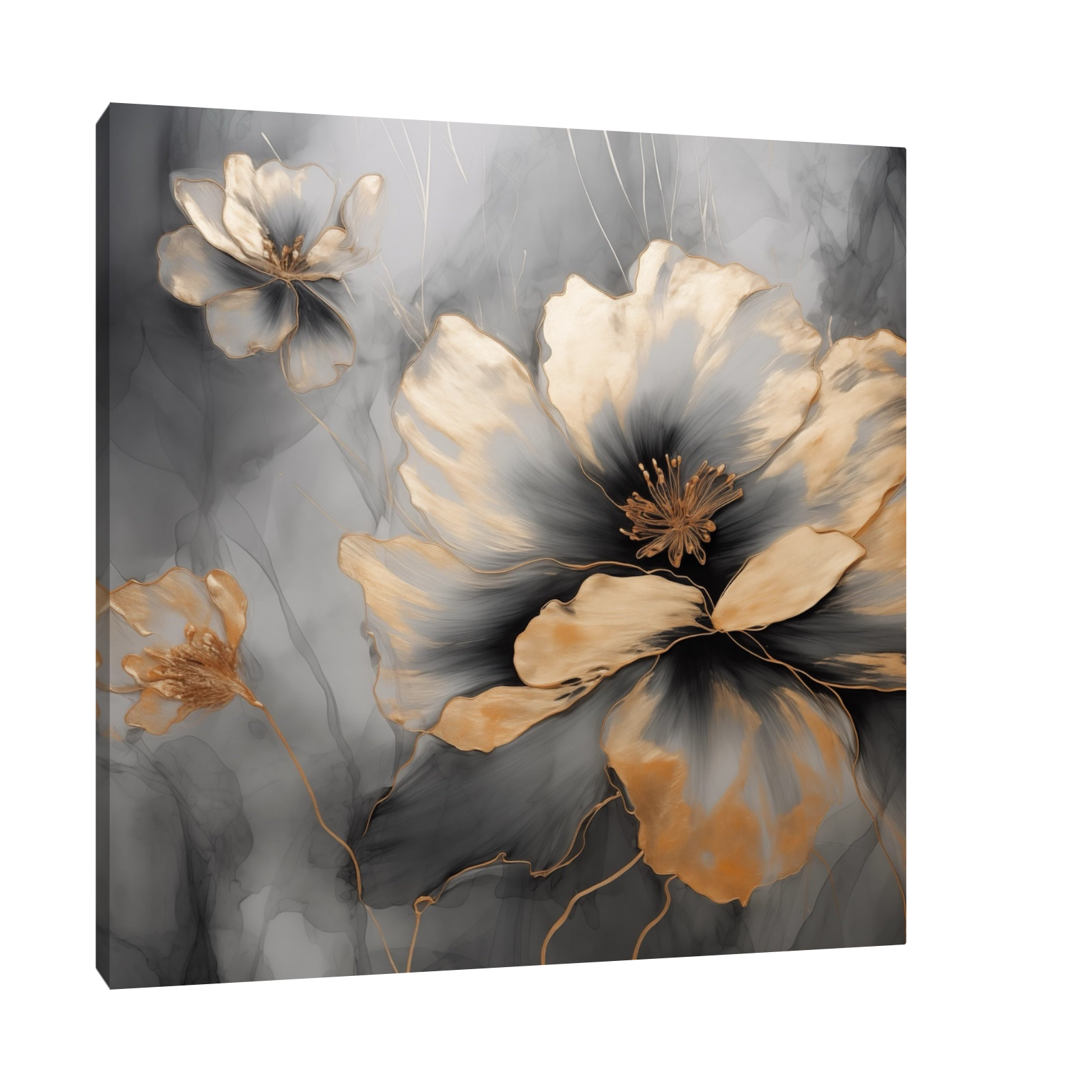 Umetnička slika Zlatni cvetovi II na platnu - NS Canvas Shop
