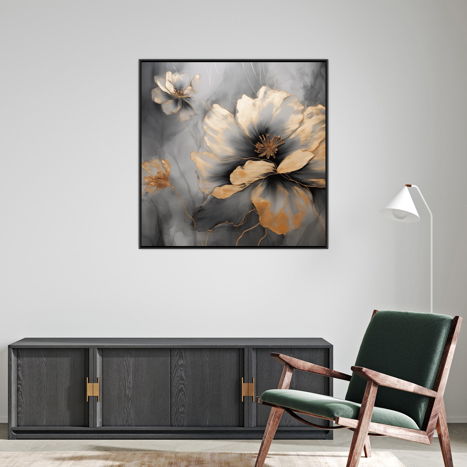 Umetnička slika Zlatni cvetovi II na platnu - NS Canvas Shop