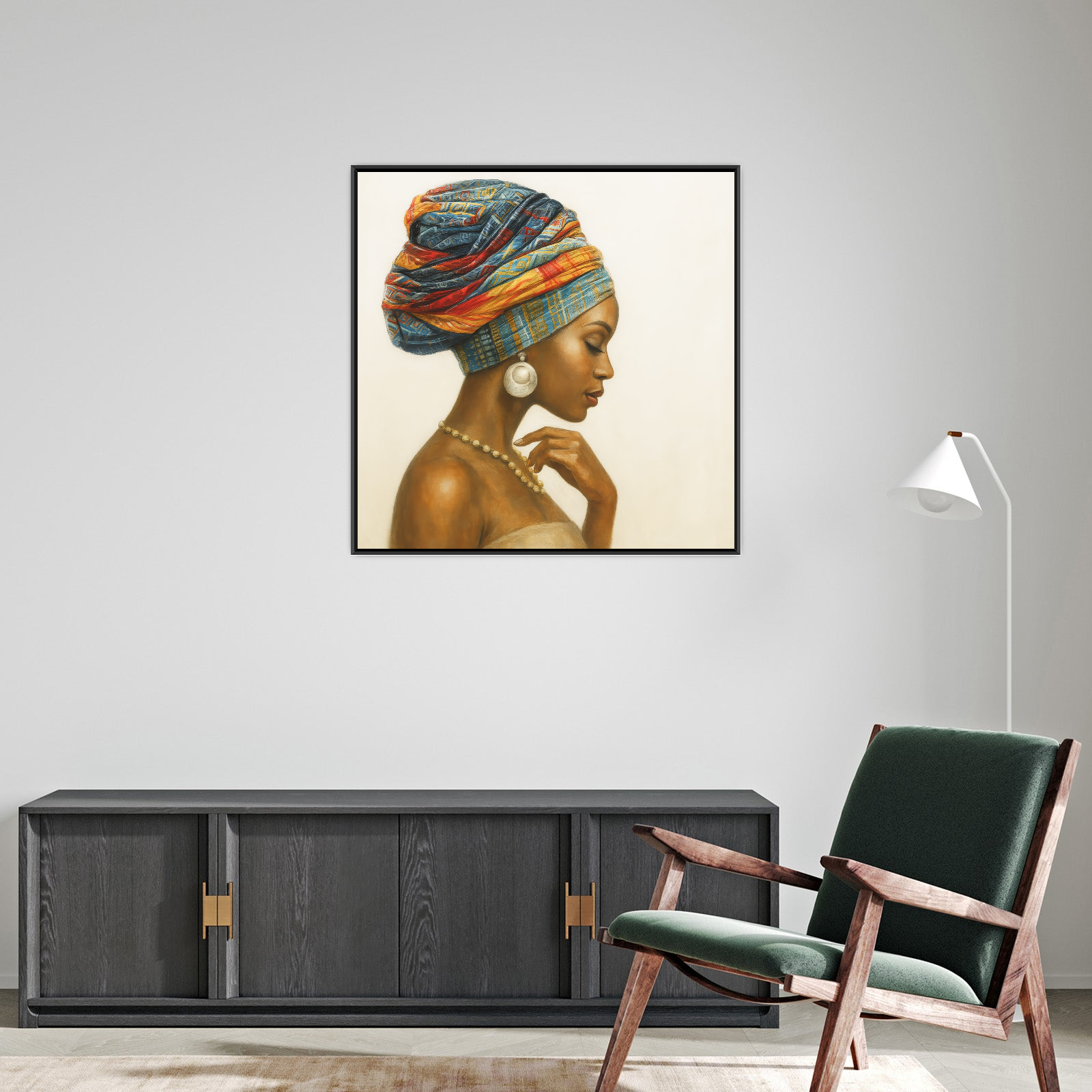 Afro elegancija – Ženski portret sa šarenim turbanom