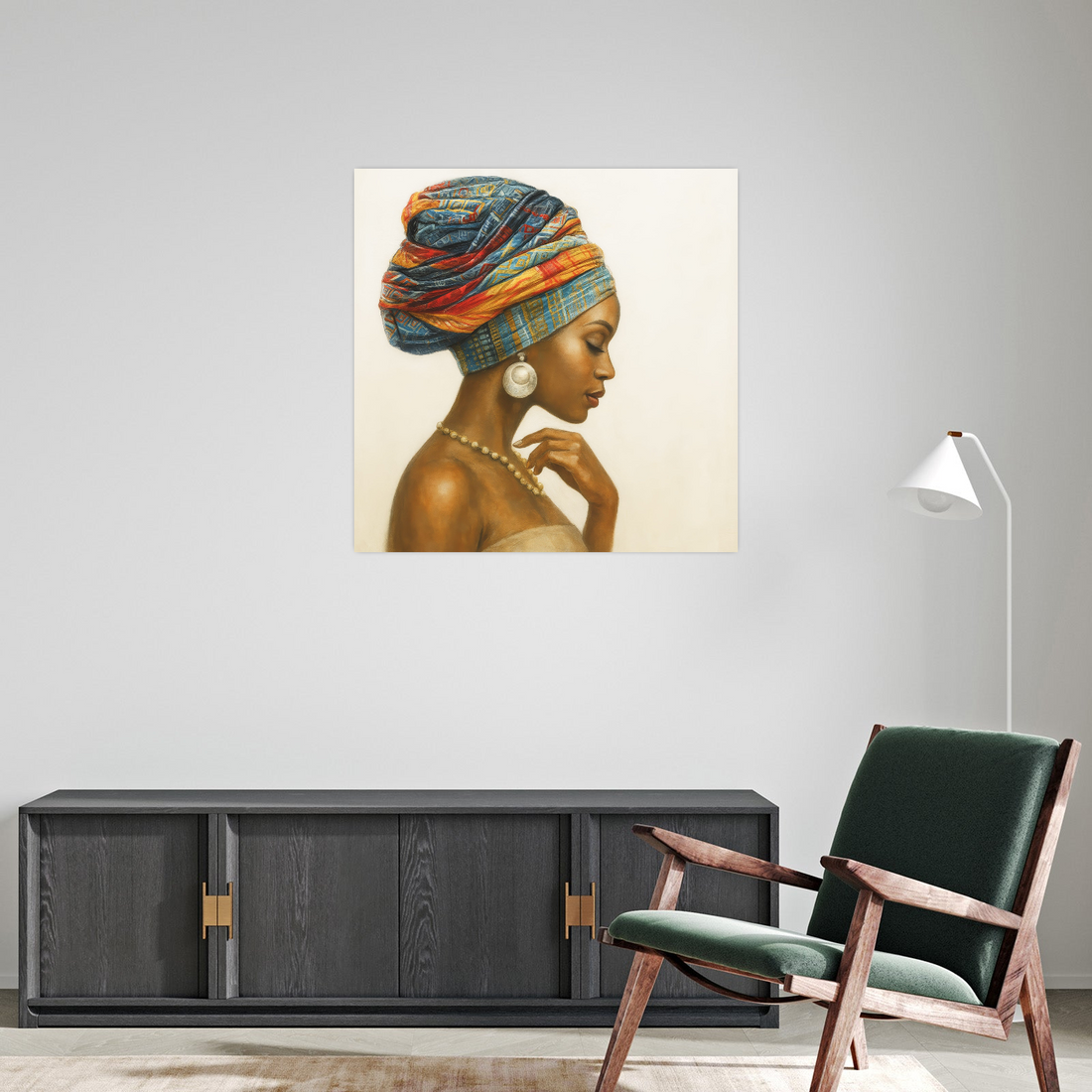 Afro elegancija – Ženski portret sa šarenim turbanom