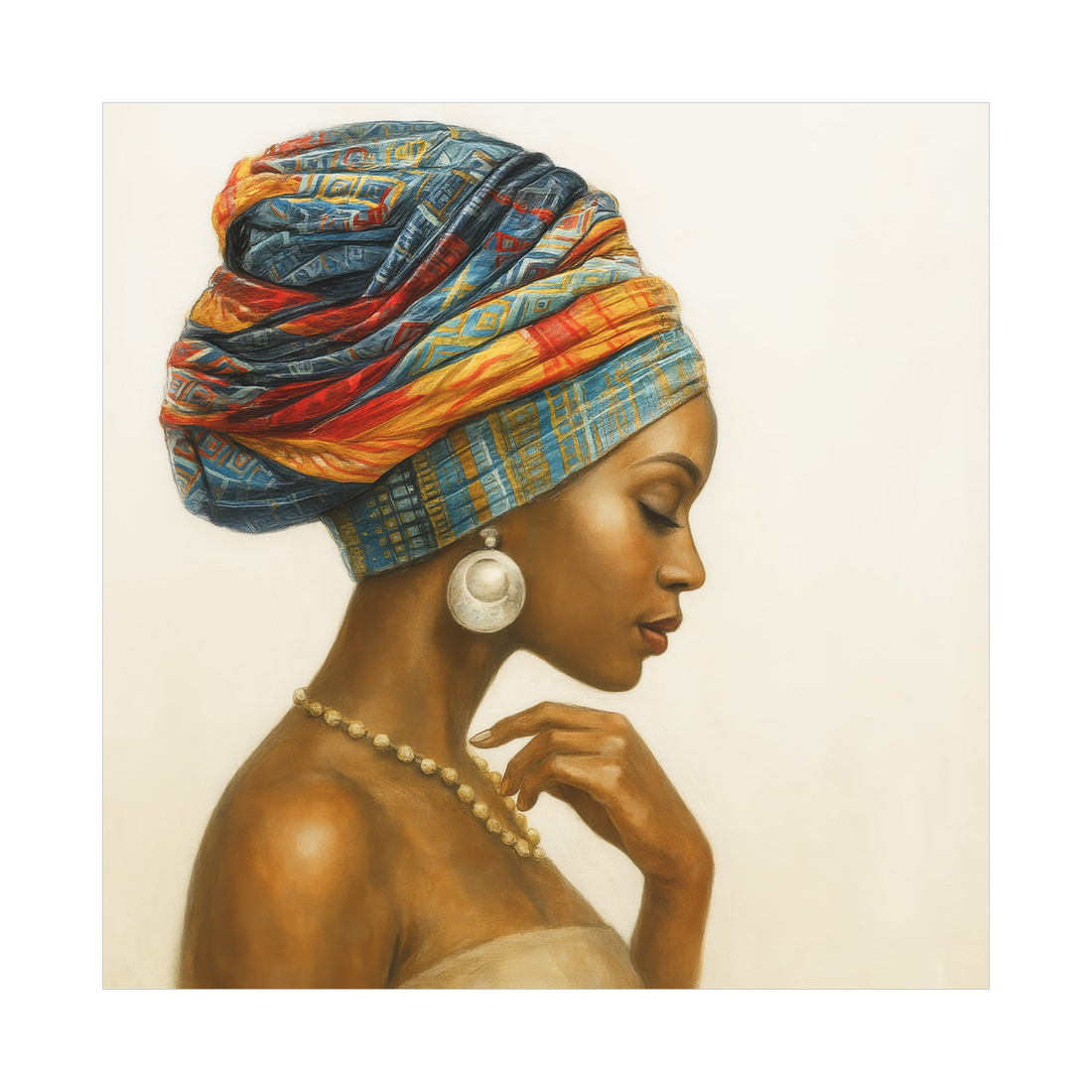 Afro elegancija – Ženski portret sa šarenim turbanom