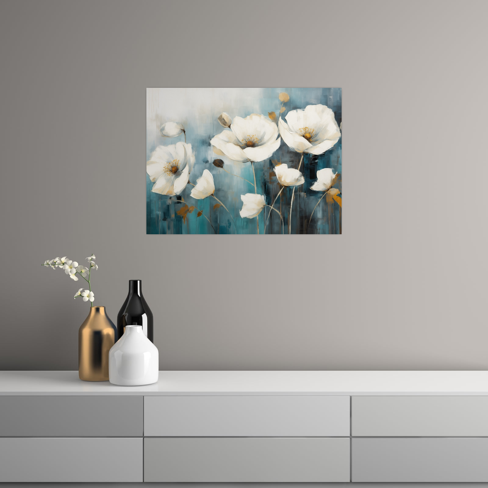Umetnička slika ​Beli cvetovi na platnu - NS Canvas Shop