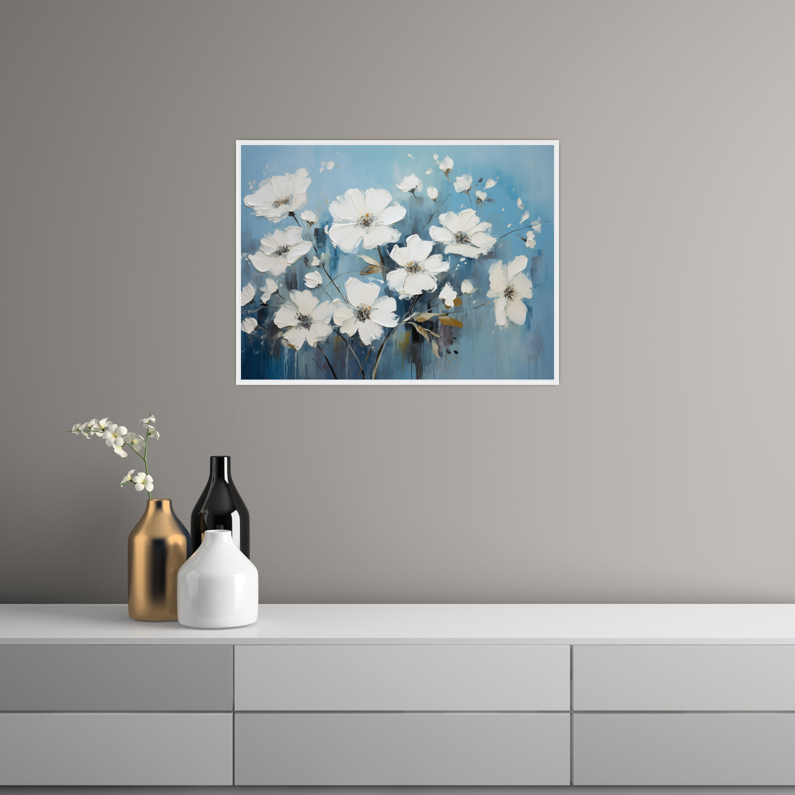 Umetnička slika ​Beli cvetovi na platnu - NS Canvas Shop