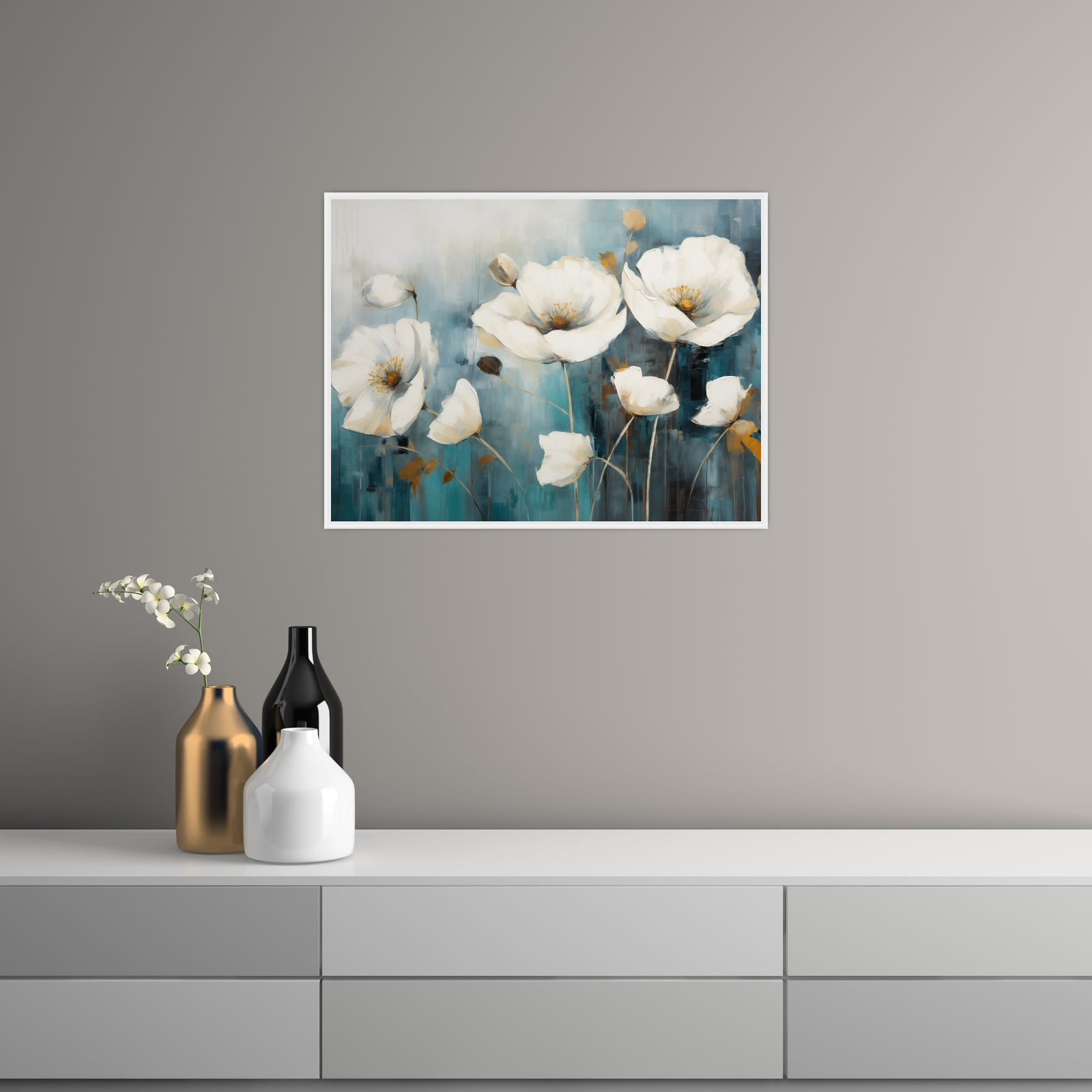 Umetnička slika ​Beli cvetovi na platnu - NS Canvas Shop