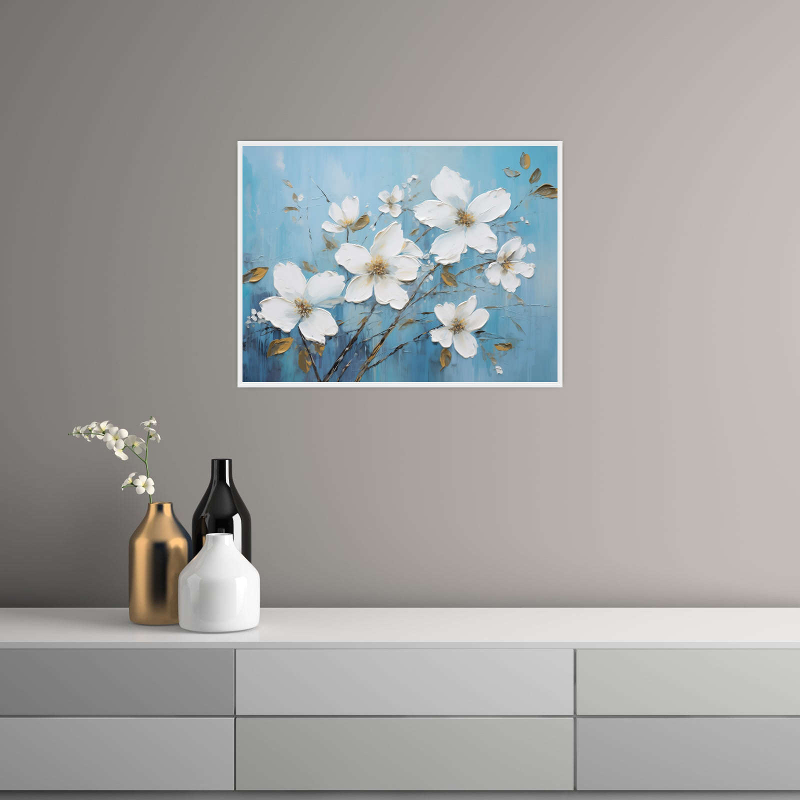 Umetnička slika ​Beli cvetovi na platnu - NS Canvas Shop