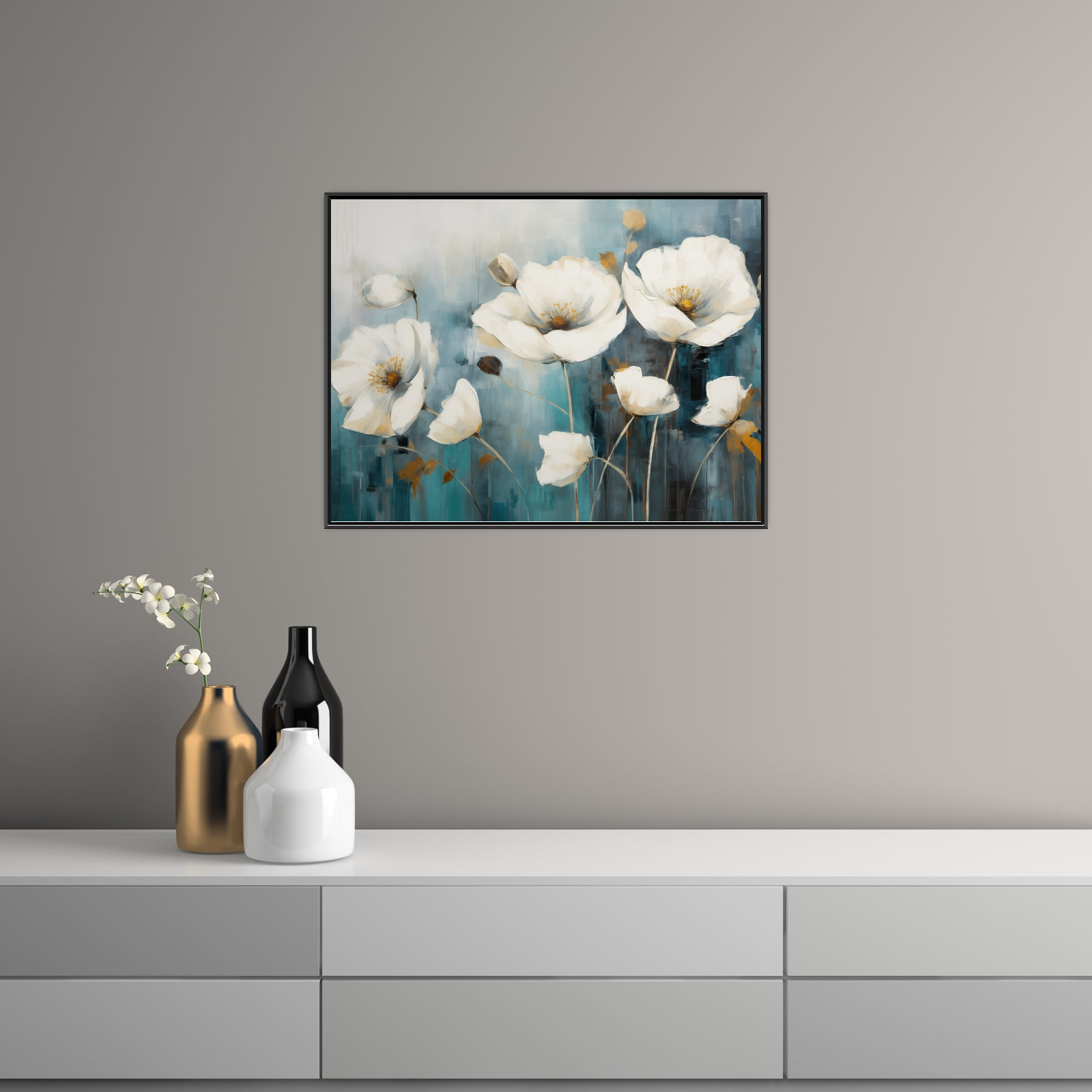 Umetnička slika ​Beli cvetovi na platnu - NS Canvas Shop