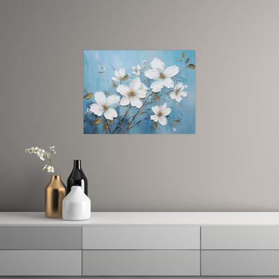 Umetnička slika ​Beli cvetovi na platnu - NS Canvas Shop