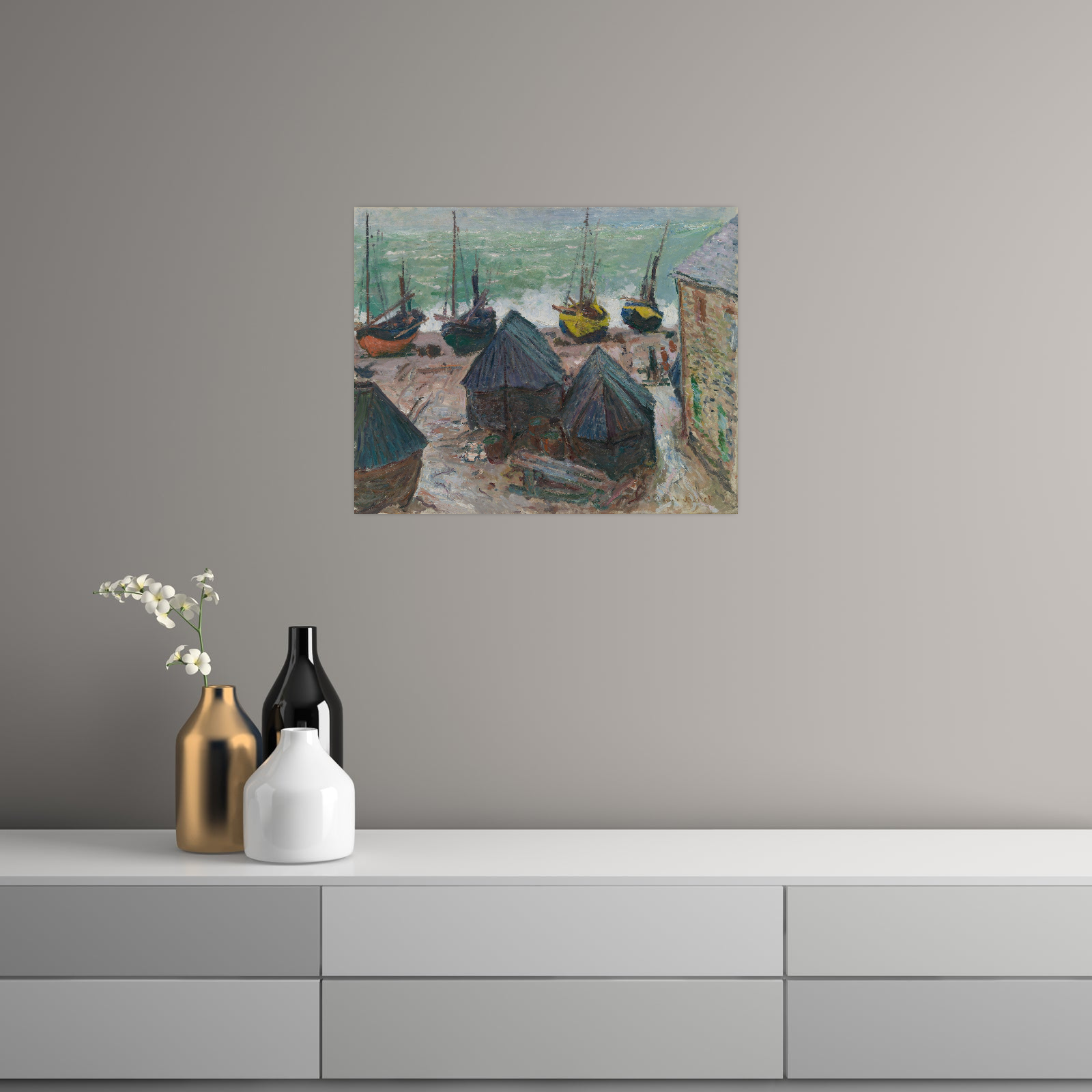 Umetnička slika ​Boats on the Beach at Étretat, Claude Monet na platnu - NS Canvas Shop
