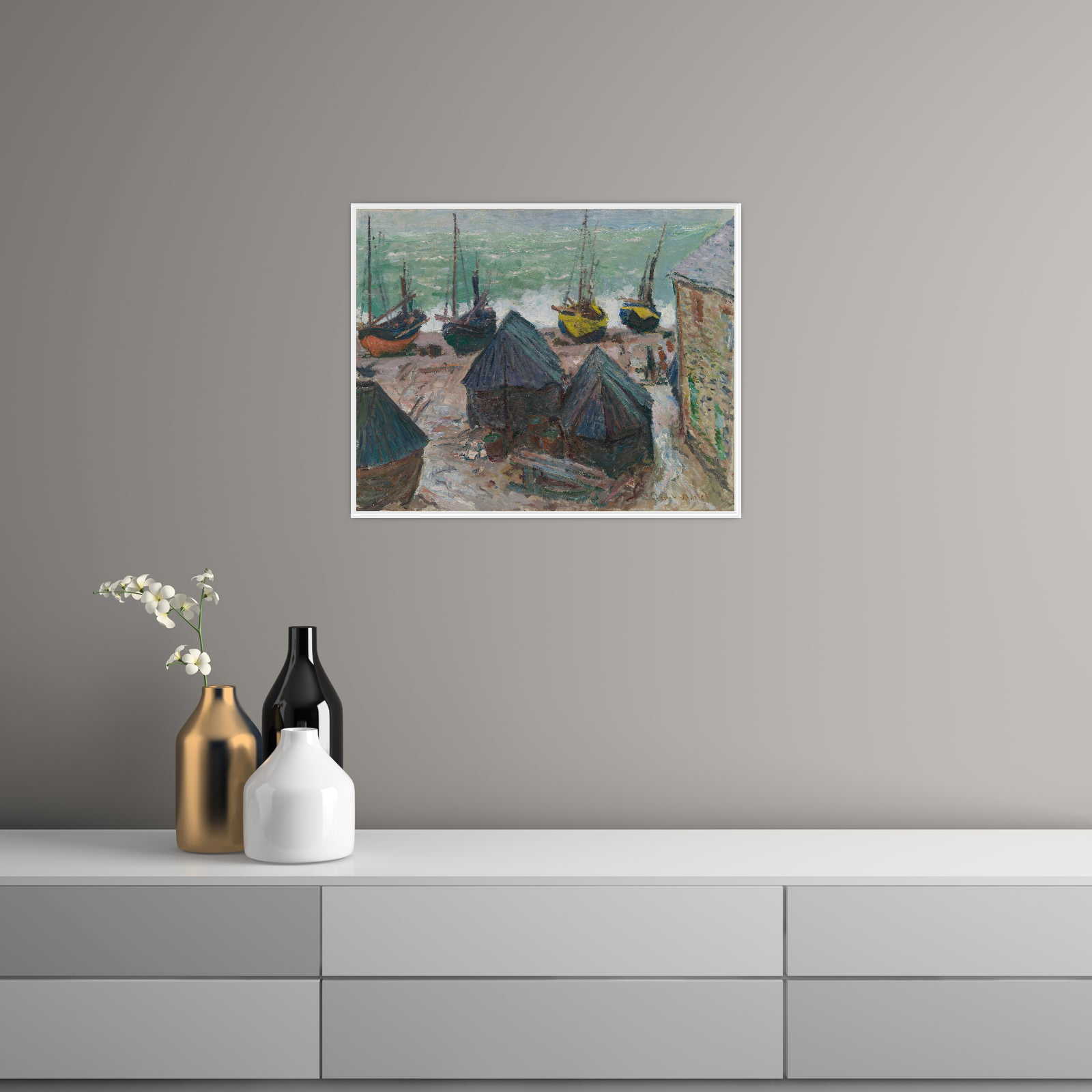 Umetnička slika ​Boats on the Beach at Étretat, Claude Monet na platnu - NS Canvas Shop
