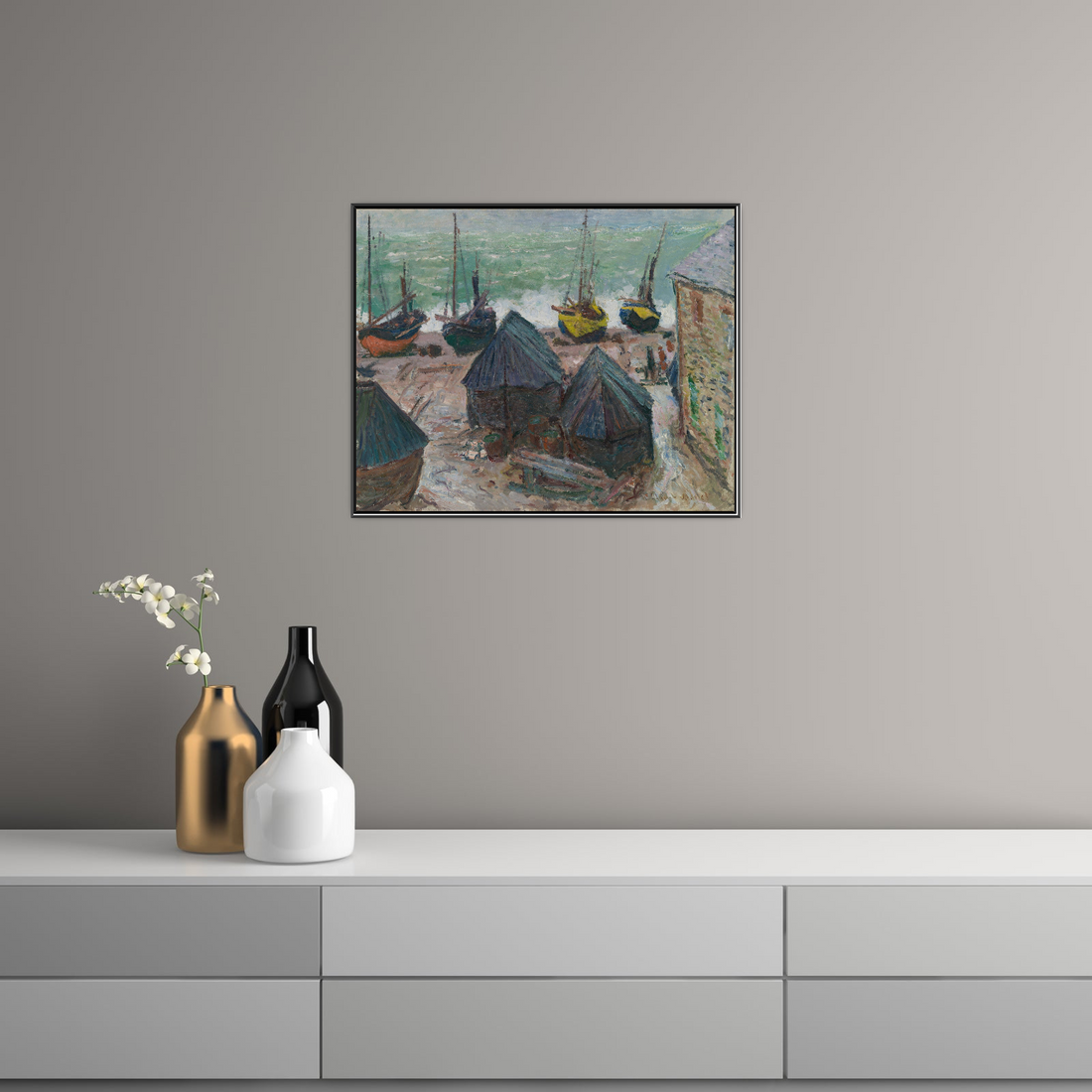 Umetnička slika ​Boats on the Beach at Étretat, Claude Monet na platnu - NS Canvas Shop