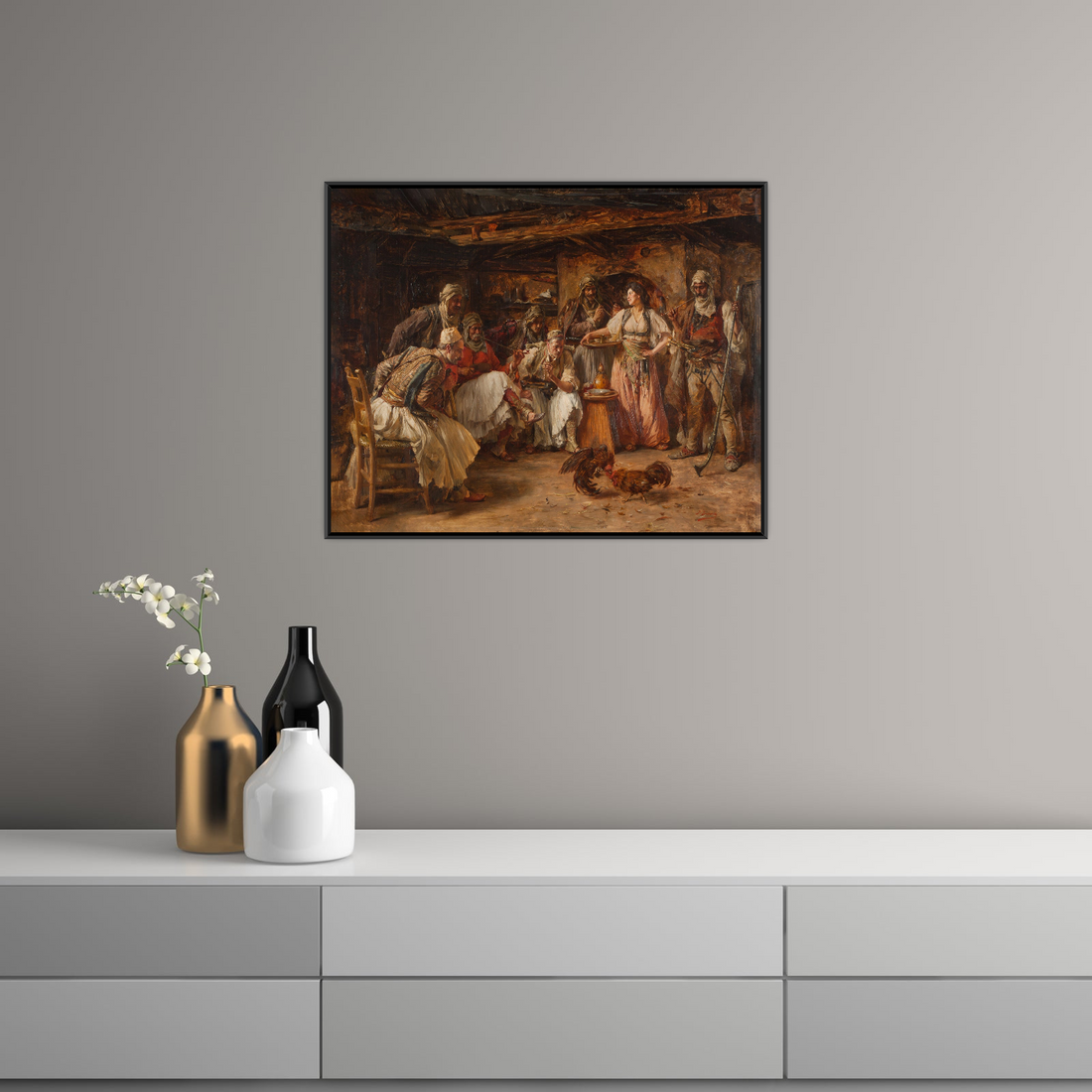 Umetnička slika ​Borba Petlova, Paja Jovanović na platnu - NS Canvas Shop