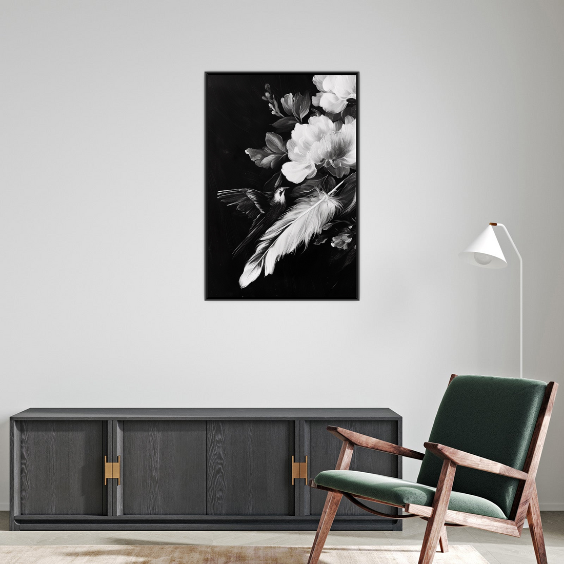 Umetnička slika ​Crno belo cveće na platnu - NS Canvas Shop