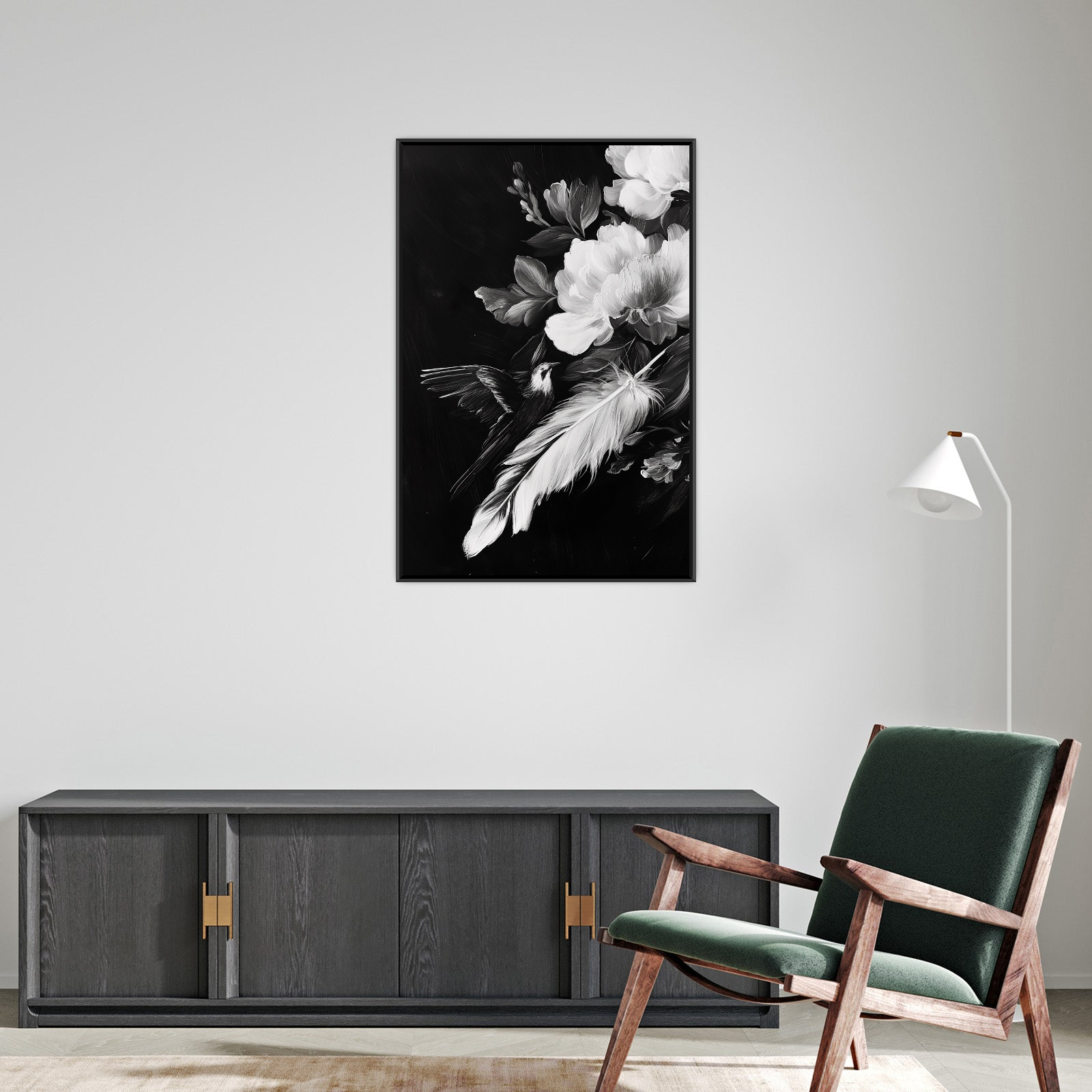 Umetnička slika ​Crno belo cveće na platnu - NS Canvas Shop